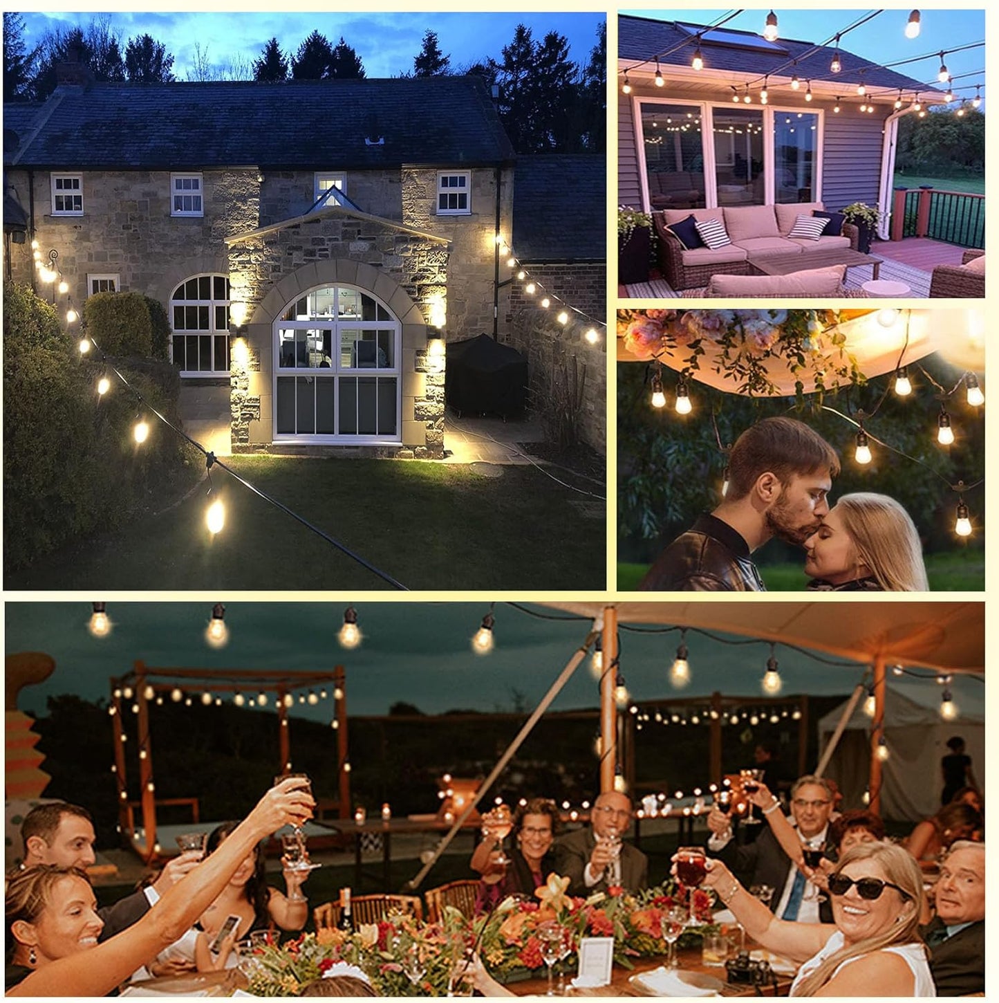 1-Pack 150 ft Outdoor String Lights with Remote Patio Lights Weatherproof, 45+3 Spare S14 Shatterproof Warm 2200K Bulbs, 3 Lighting Modes&Dimmable&Timer