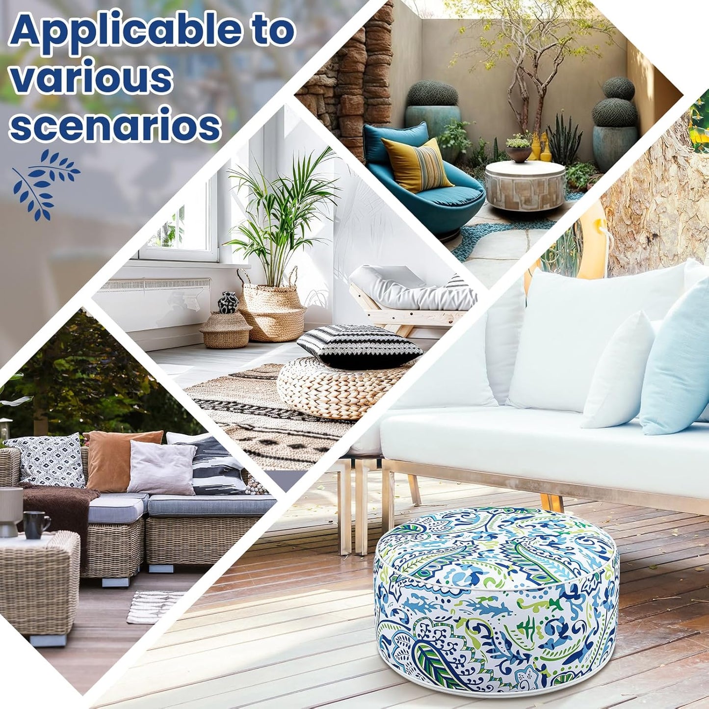 2 Pack Outdoor Inflatable Ottoman Waterproof Inflatable Pouf Foot Rest with Handle D21 x H9 Portable Outdoor Foot Rest for Patio Garden Camping or Home