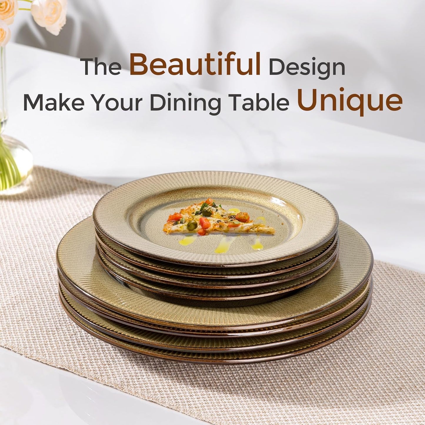 GBHOME Ceramic Dinnerware Sets,12 pcs Embossed Elegant Stoneware Plates and Bowls Sets, Housewarming Wedding Gift | Dishwasher & Microwave Safe | Dishes Set Service for 4