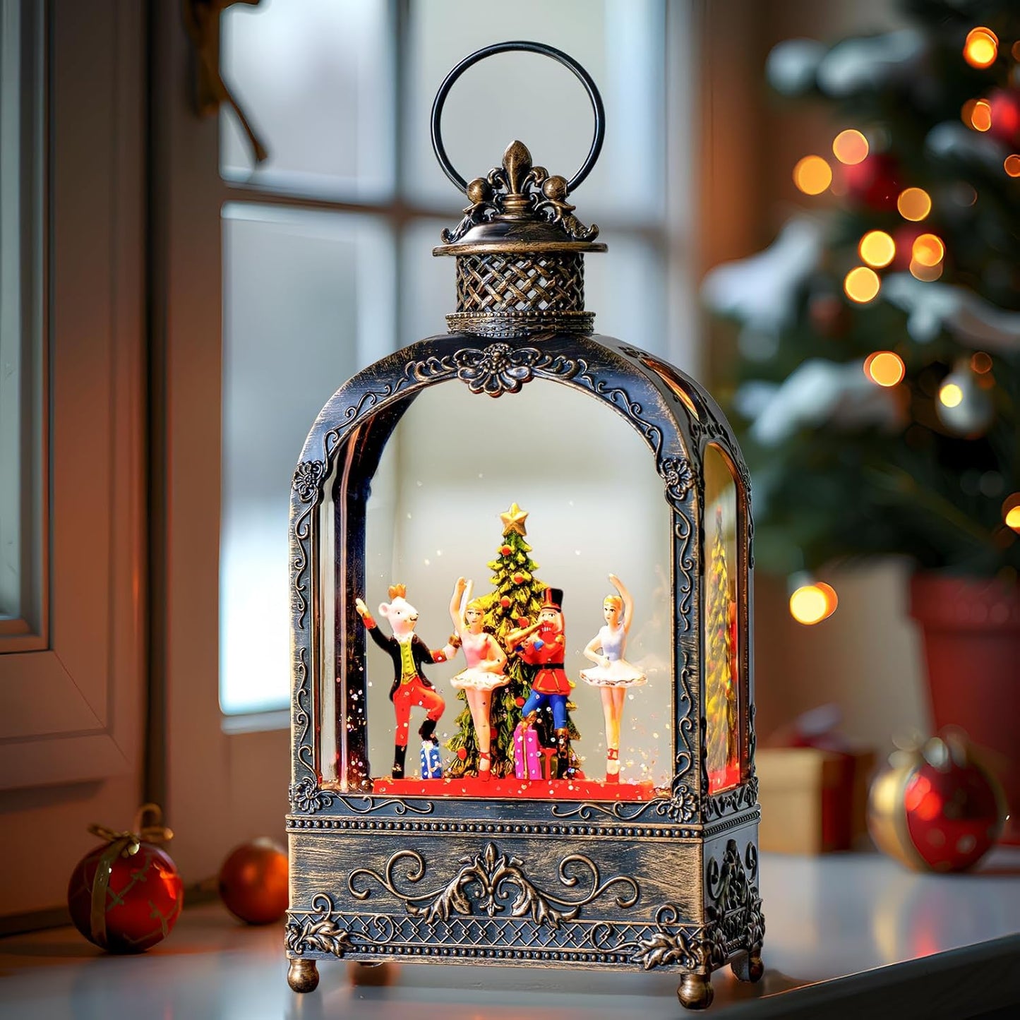 Nutcracker Christmas Snow Globes Lantern Christmas Snow Globe with Music Dance Soldier Nutcracker,6H Timer,USB Lined/Battery Operated Lighted Lantern for Christmas Festival Decoration Gifts