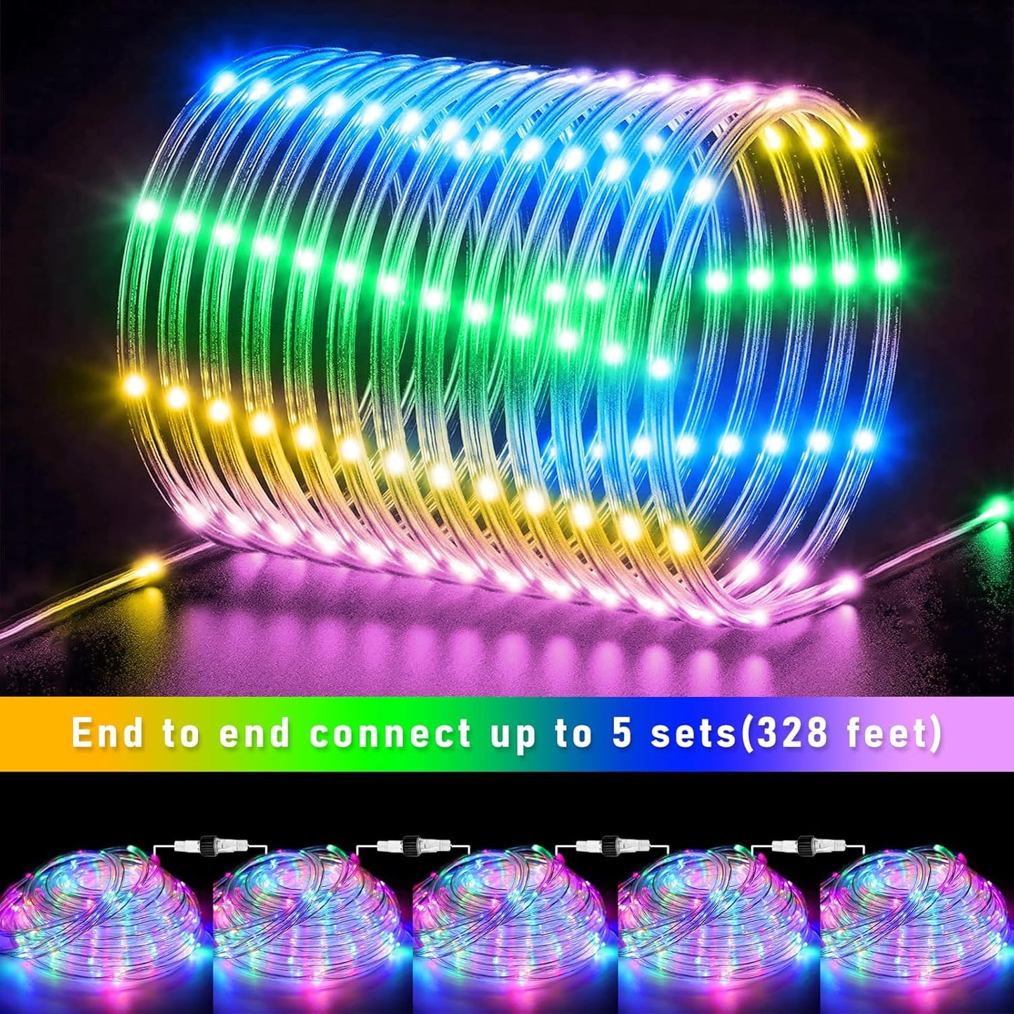 66FT 200 LED Rope Lights for Outside, Plug In Rope Lights Outdoor Waterproof with 8 Modes, Connectable Clear Tube Light for Indoor Bedroom Camping Garden House Party Decoration - Pastel Multicolor