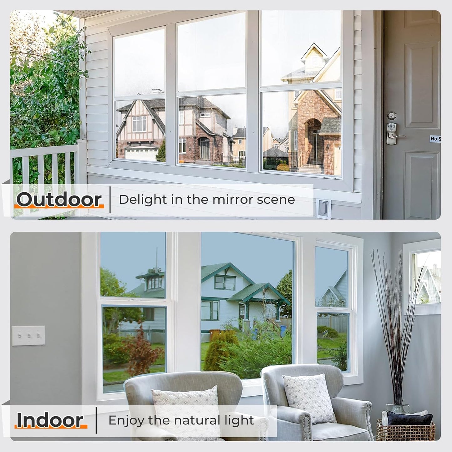 DOWELL Window Privacy Film, One Way Window Tint for Home, Static Cling Anti UV Sun Blocking Reflective Mirror Film, Heat Control See Out Not in Glass Tinting, Silver, 17.5" x 78.7"