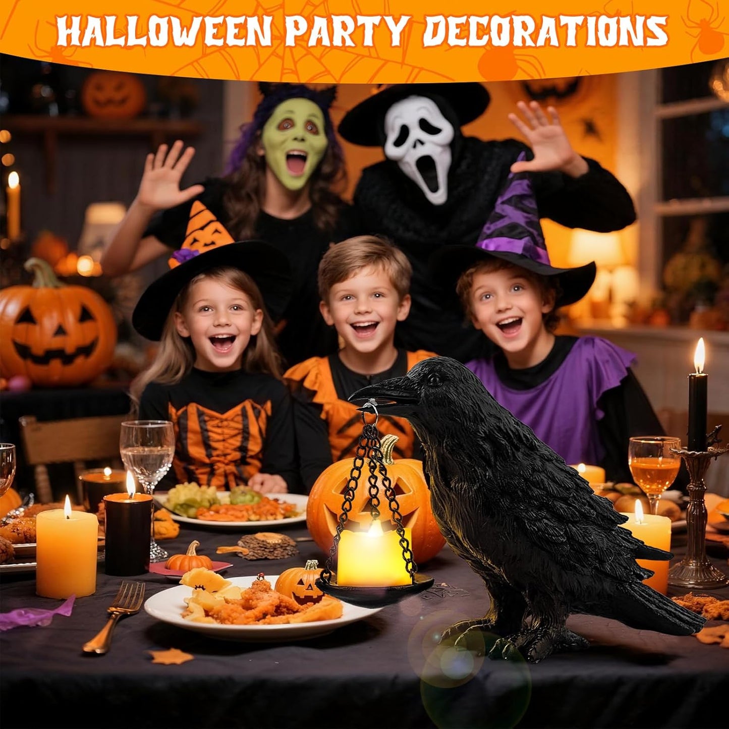 Raven Gothic Home Decor Fake Crow Light Holder Raven Lamp Tealight Candle Holder Resin Raven Statue 3PCS