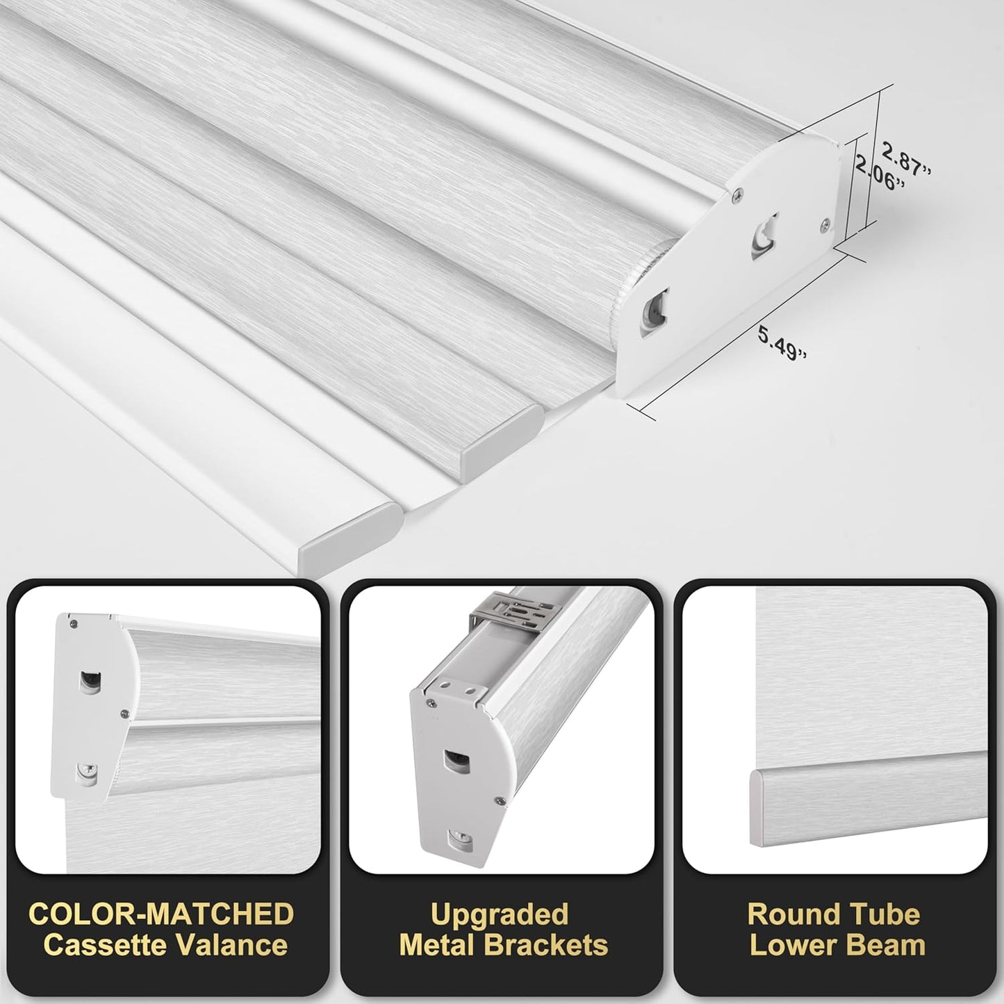 BERISSA Cordless Dual Roller Shades with Cassette Valance,Double Window Shades Blackout and Light Filtering Shades,Day and Night Roller Shades for Home Office Door.Striped Jacquard White.23 W x 44" H