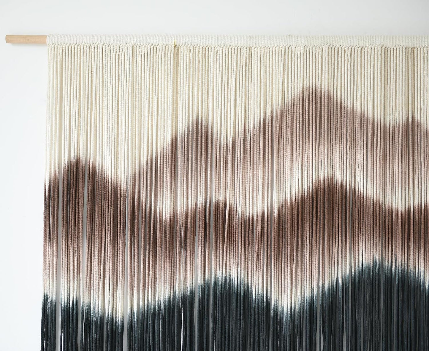 IOWER Macrame Wall Hanging 57" W x 35" L Brown Mountain Dip-Dyed Macrame Wall Decor Large Modern Fiber Art Boho Wall Decor