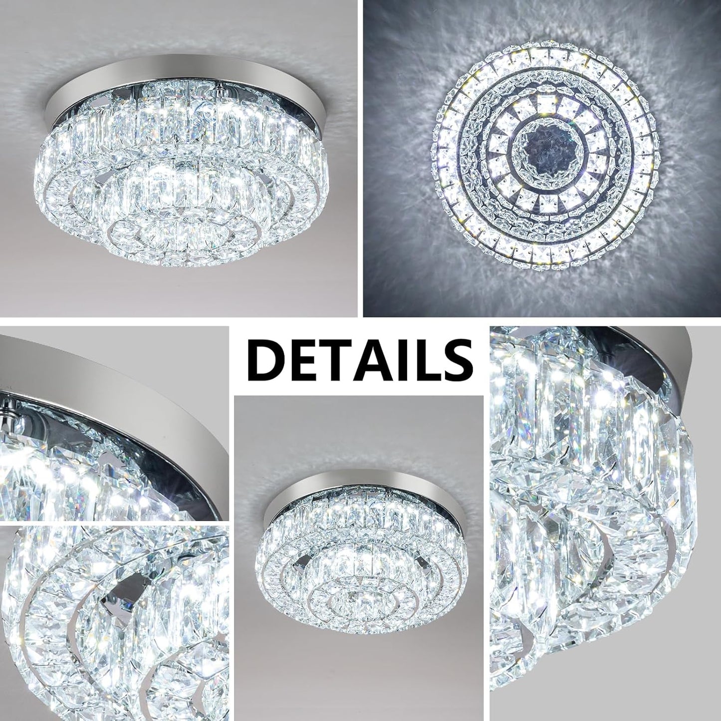 11.8" LED Chandelier 2-Layer Crystal Ceiling Light Fixture with Remote Control Flush Mount Chandelier Light for Hallway Bedroom Living Room Kitchen Foyer(dimmable)