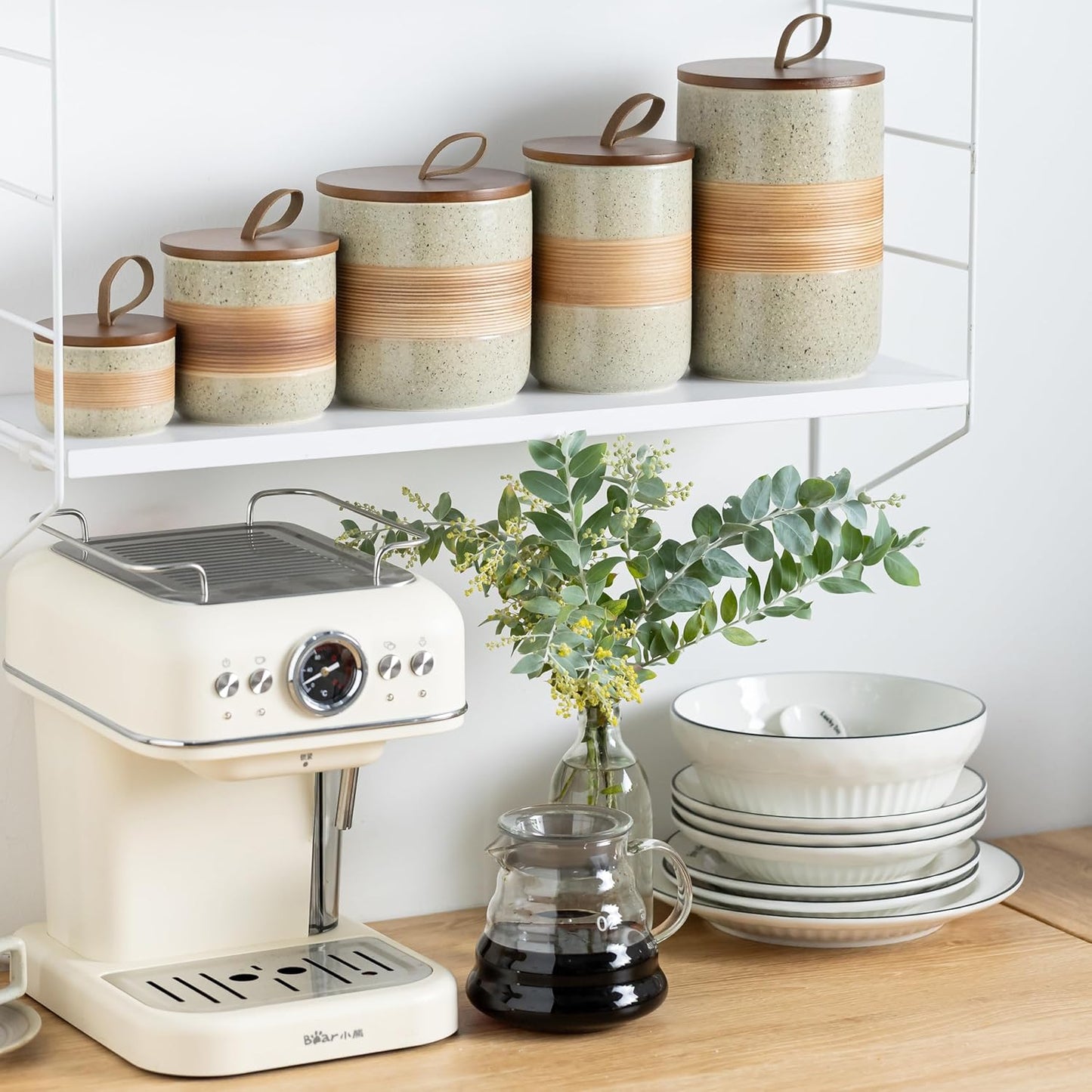 Small Ceramic Jar with Lid, Coffee Canister Coffee Container Kitchen Food Storage Jars for Spice Sugar Tea Bag, Stackable Decorative Jars for Countertop, 5oz