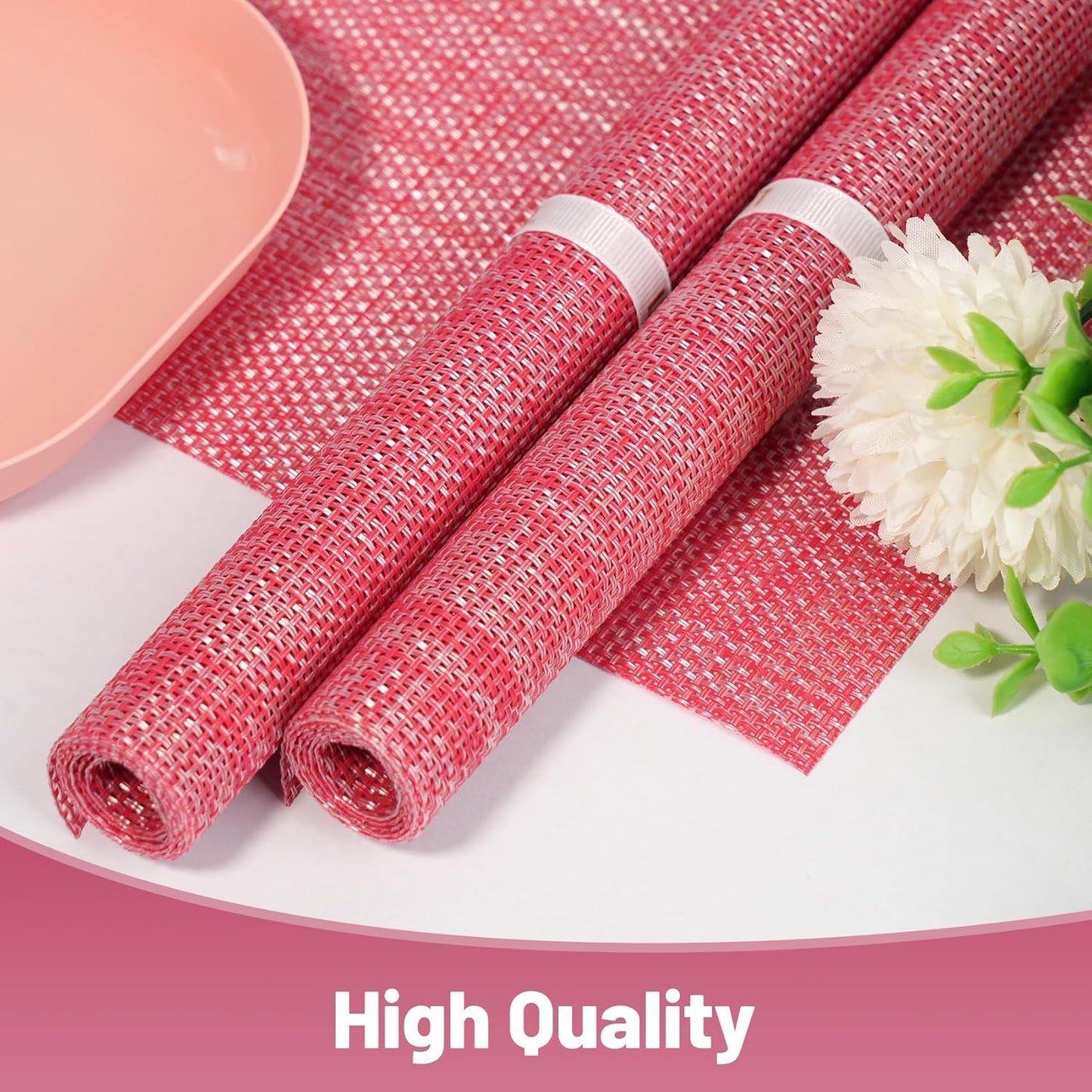 Placemats Set of 6,Non-Slip PVC Weave Table Mats Easy to Clean,Heat Resistant Place Mats for Kitchen Dining Table Decoration Indoor Outdoor,Red