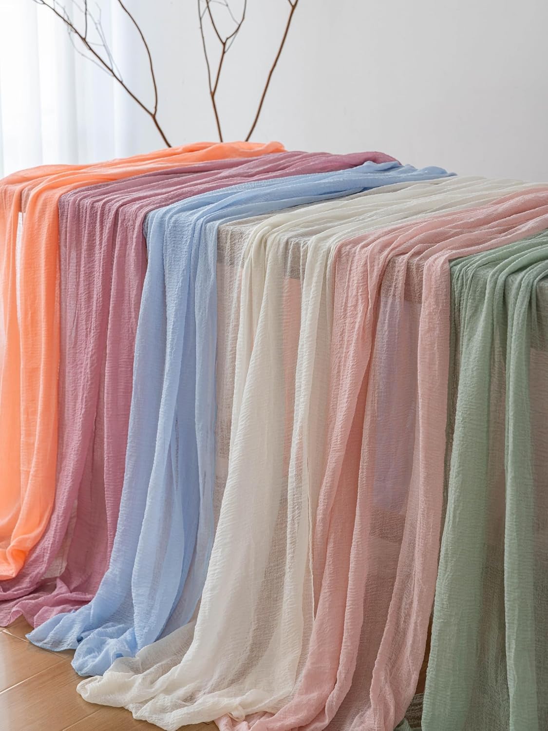 3pcs Cheesecloth Table Runner Dusty Rose Gauze 120 Inch 10 FT Rustic Boho Cheese Cloth Runner for Wedding Baby Shower Bridal Shower Party Long Sheer Centerpiece Fall Home Decoration