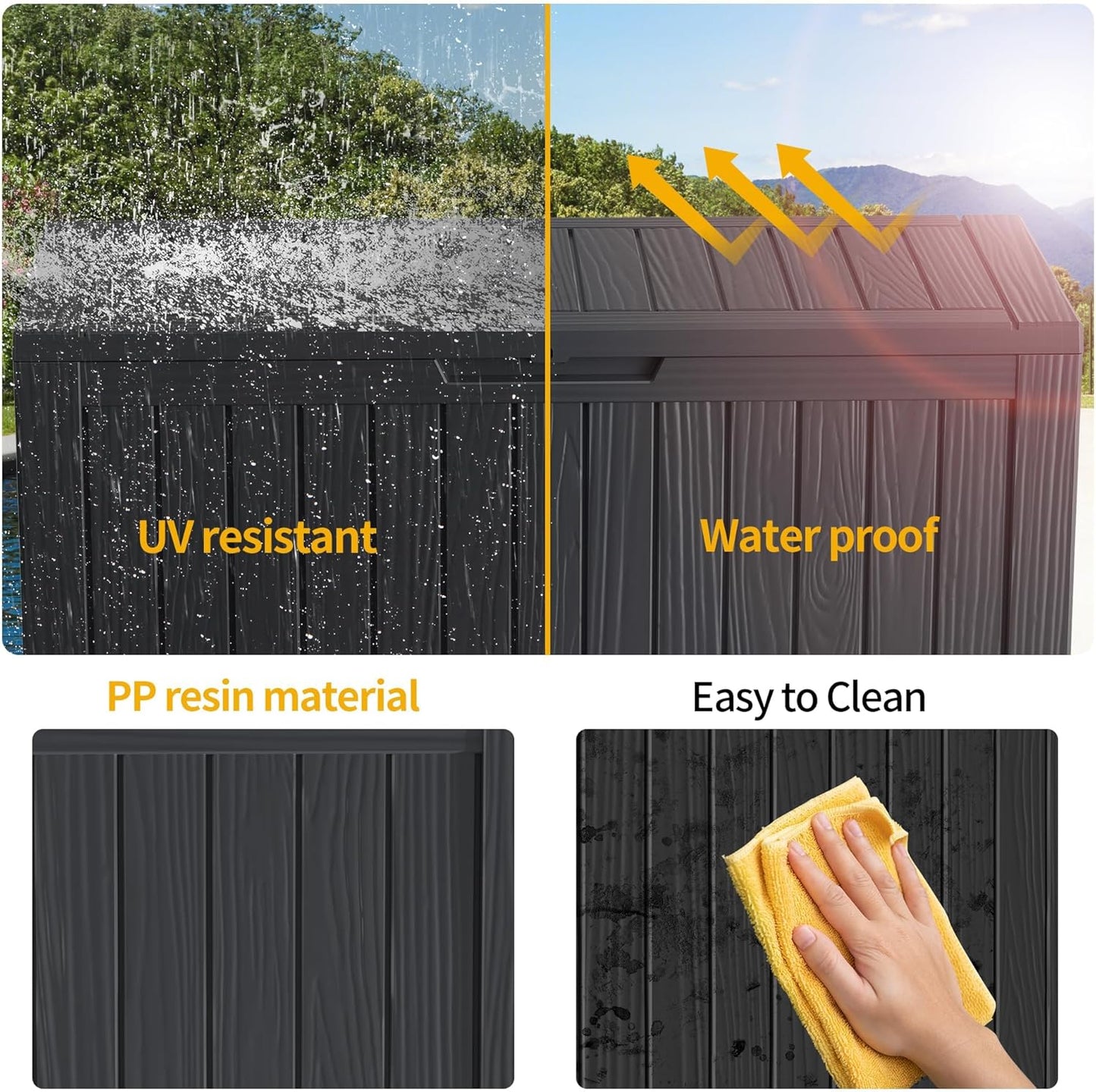 180 Gallon Double-Wall Resin Deck Box - Lockable Waterproof Outdoor Storage Box, 1000lbs Capacity & Doubles as Seating for Patio Furniture, Garden Tools, Pool Accessoriess (Black)