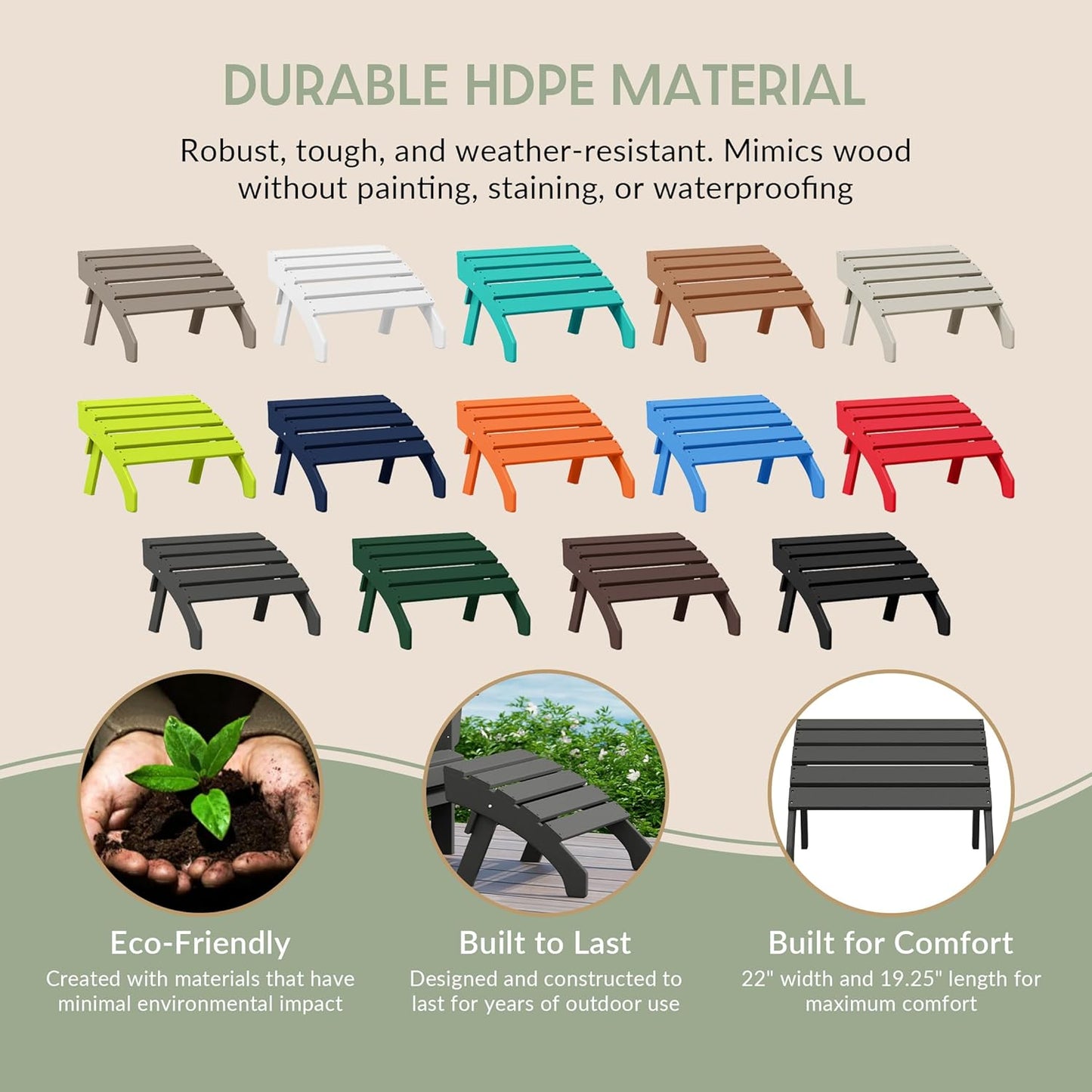 WestinTrends Dylan Outdoor Patio HDPE Adirondack Ottoman Footrest, Gray