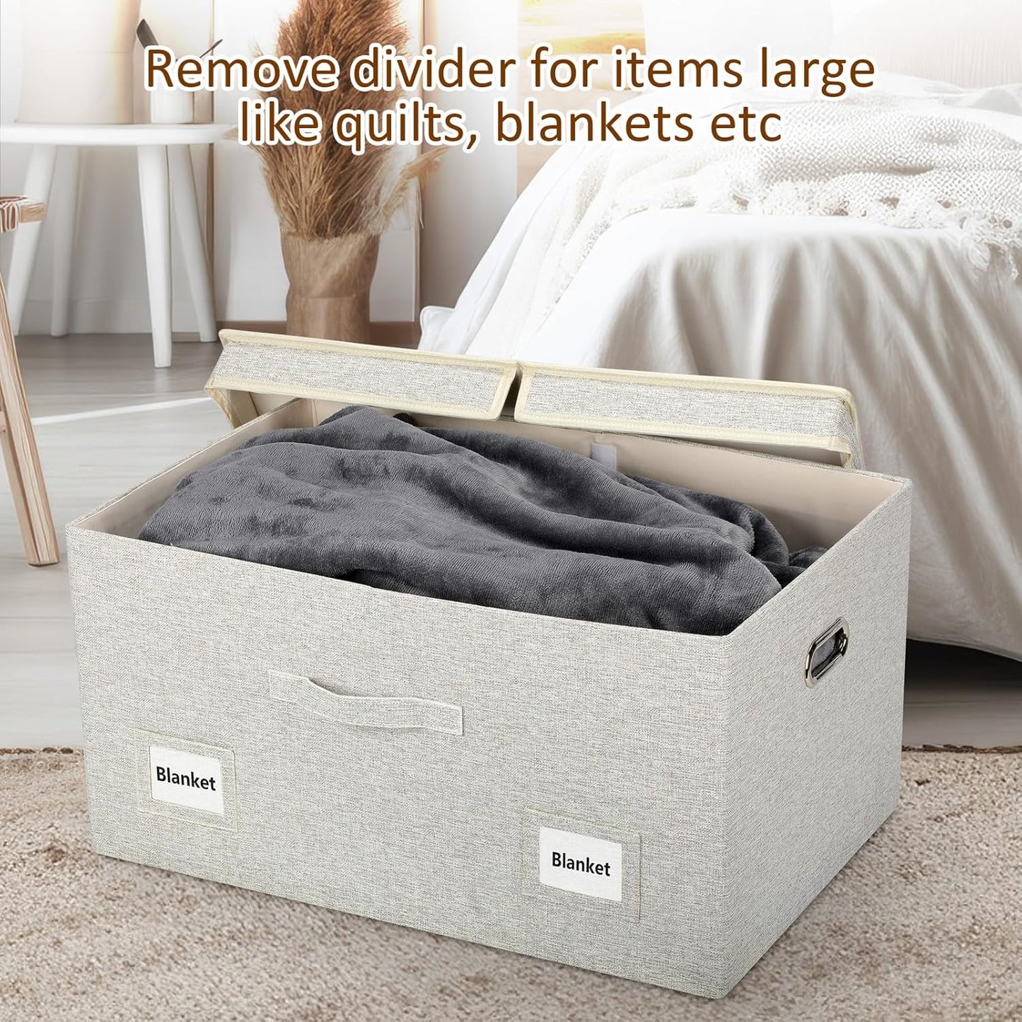 75 Quart Extra Large Decorative Collapsible Storage Bins with Lids, 1 Pack Beige Stackable Boxes