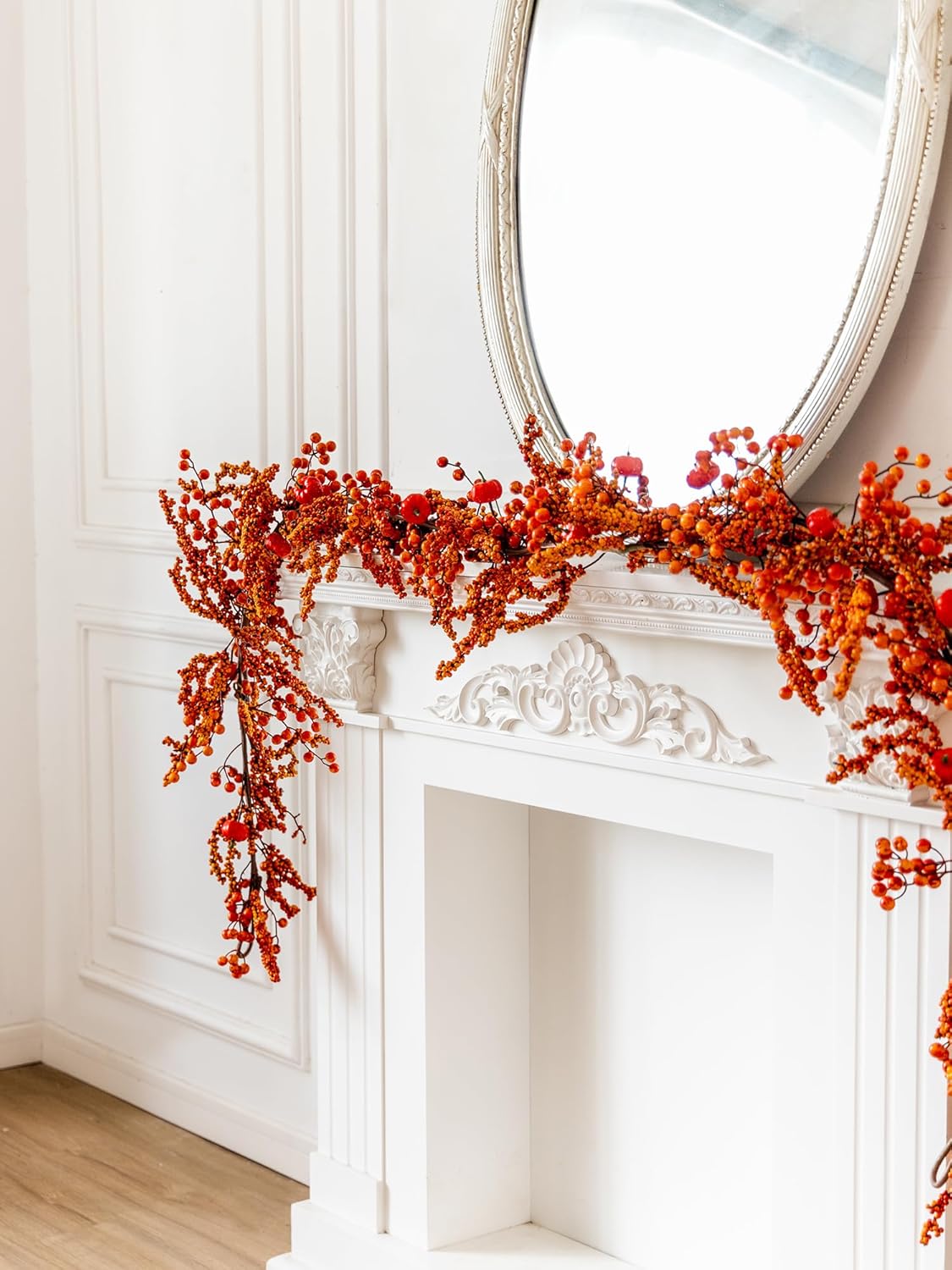 MISSPIN 6FT Pumpkin Berry Garland, Halloween Garland Fall Maple Leaf Artificial Hanging Autumn Vine Leaf Fall Decor Black Maple Fall Leaf Christmas Thanksgiving Halloween Home Decor