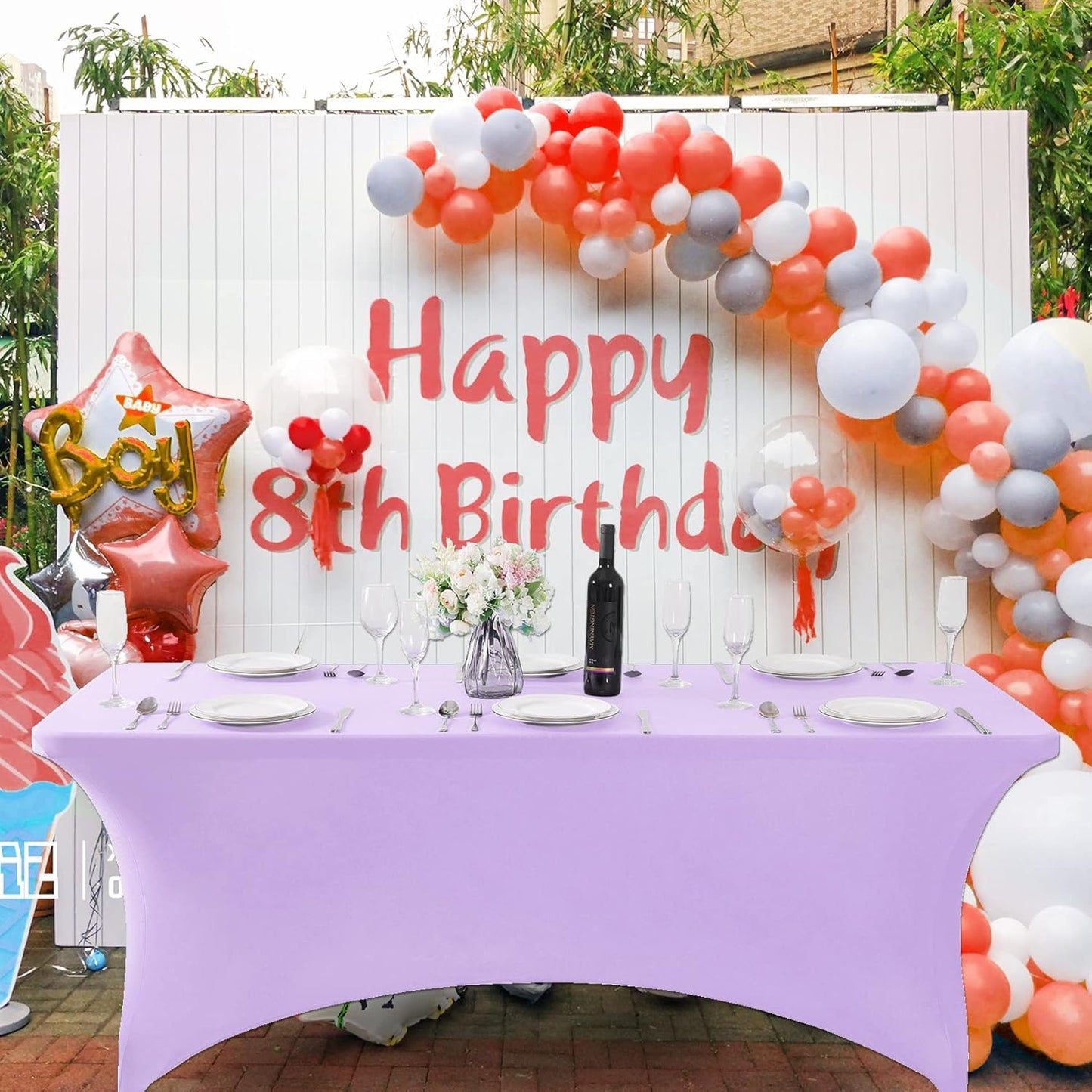 SuperO 2Pack Waterproof Spandex Table Cover for 8FT Table Universal Fitted Stretch Tablecloth for Party, Banquet, Wedding and Events-Lavender