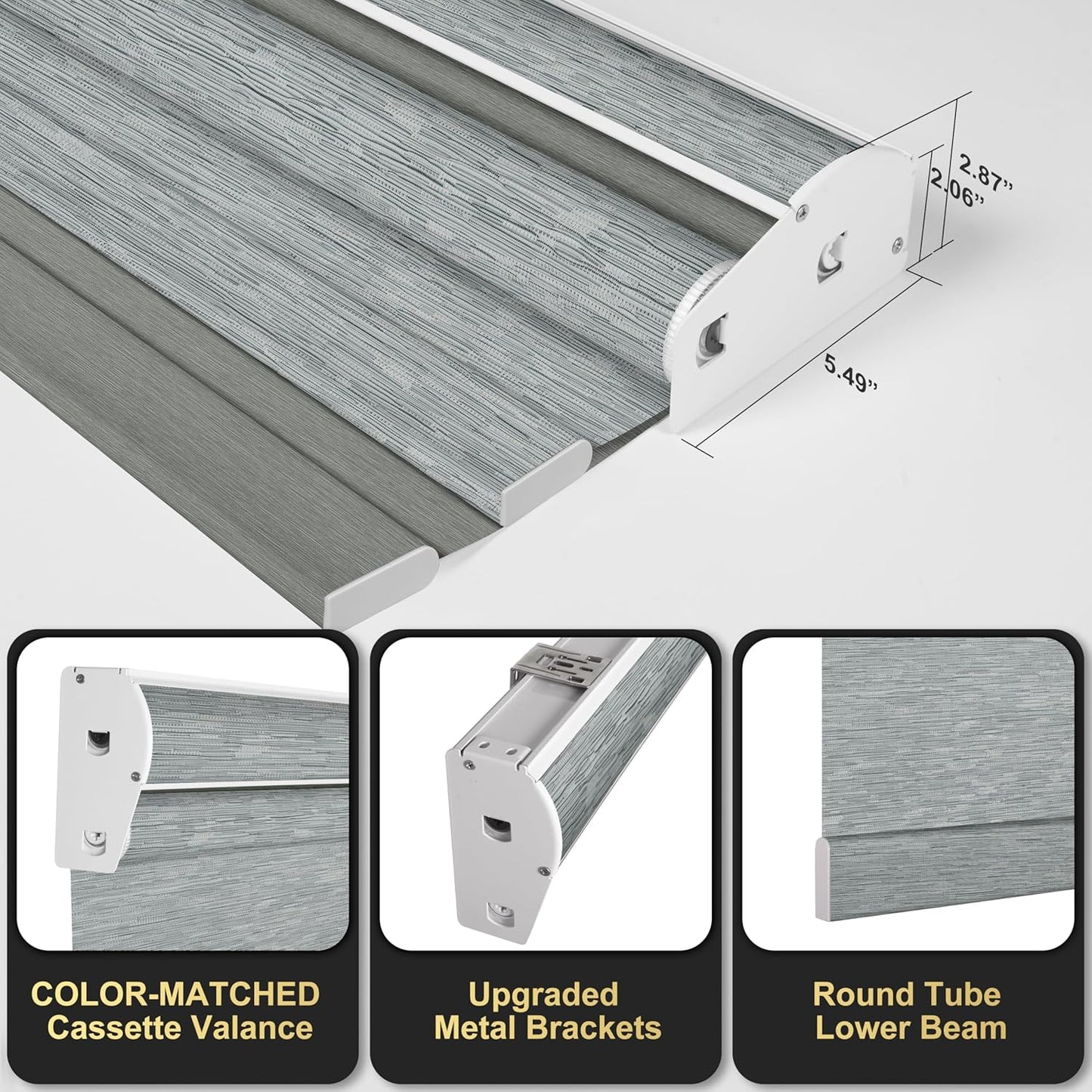 BERISSA Cordless Dual Roller Shades with Cassette Valance,Double Window Shades Blackout and Light Filtering Shades,Day and Night Roller Shades for Home Office Door.Striped Jacquard Grey.52 W x 86" H