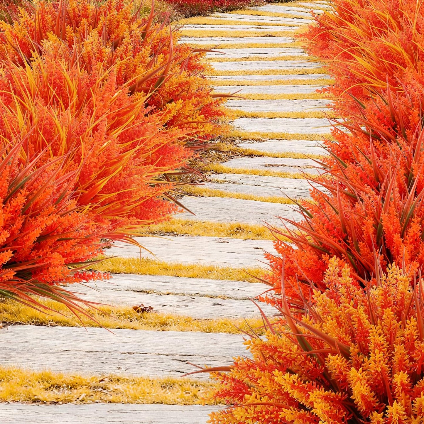 Geegoods 24 Bundles Artificial Fall Flowers Outdoor – Faux Lavender Flowers with Monkey Grass UV Resistant Plastic Faux Plants for Garden Porch Patio Home Decor, Autumn Color