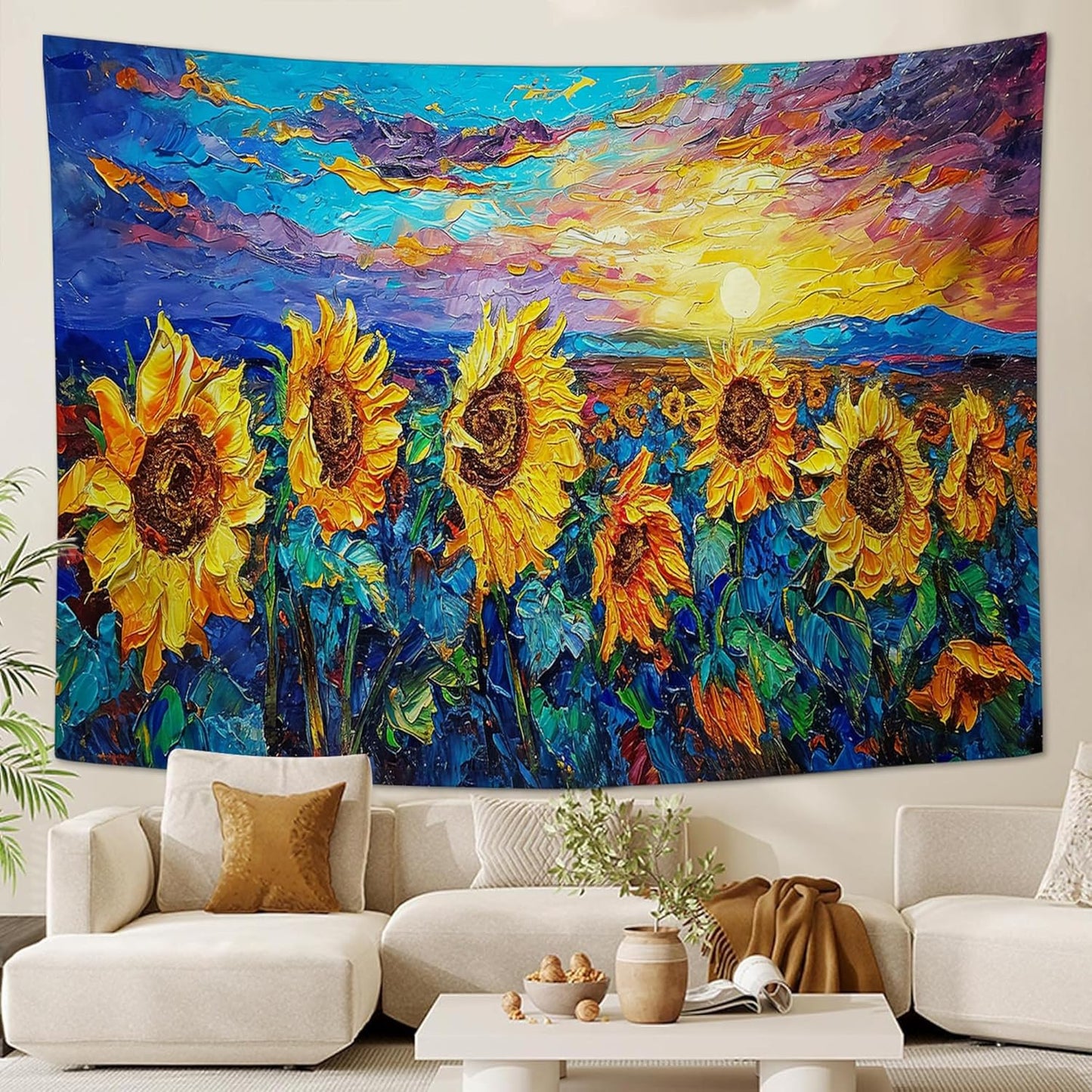yowecso Sunflower Tapestry Sunset Flower Field Tapestry Wall Hanging for Bedroom Sunflower Tapestries Aesthetic Wall Decor for Home Dorm Living Room 40"x60"