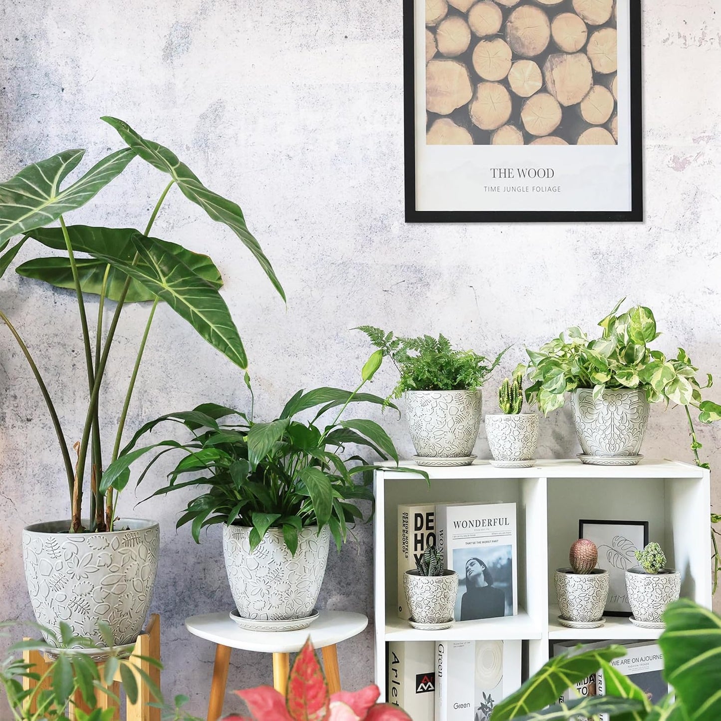 10inch Retro Ceramic Planter with Drainage Hole and Saucer for Multiple Plants, Indoor-Outdoor Garden Pots for Succulent, Orchid, and Flower (Fits Inner Pots Up to 9 Inch, Retro White)