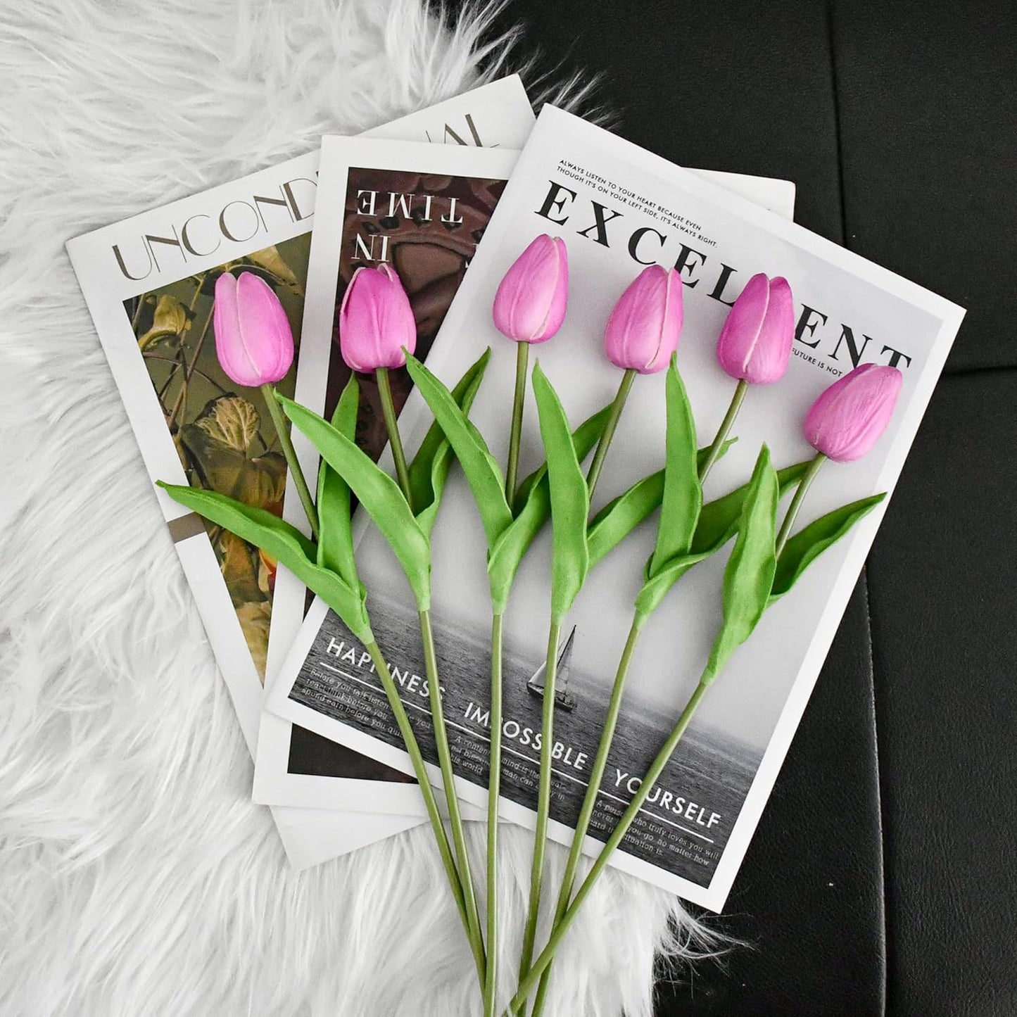 Mandy's Artificial Tulips 20 Stems Lavender PU Faux Flowers for Wedding Home Decor 13.5 Inch