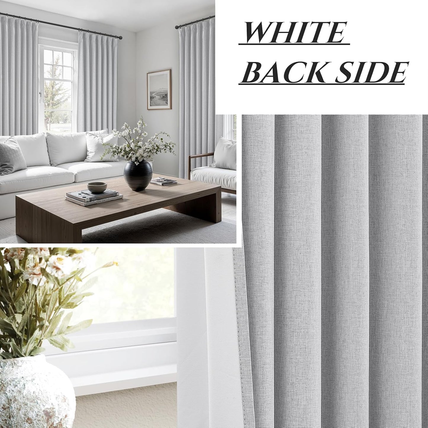 Light Grey Black Out Curtains 84 Inch Long for Living Room, Pinch Pleated Flax Linen Modern Insulated Drapes with Hooks Bedroom Curtain 2 Panels Set Soundproof Privacy Windows (40"Wx84"Lx2 Light Gray)