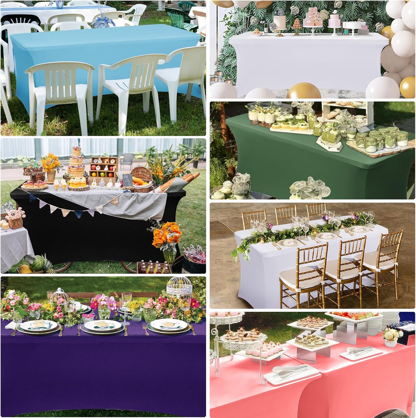 Obstal 6ft Stretch Spandex Table Cover - 4 Pack Universal Rectangular Fitted Tablecloth Protector for Wedding, Banquet and Party (Cream, 72L x 30W x 30H Inches)