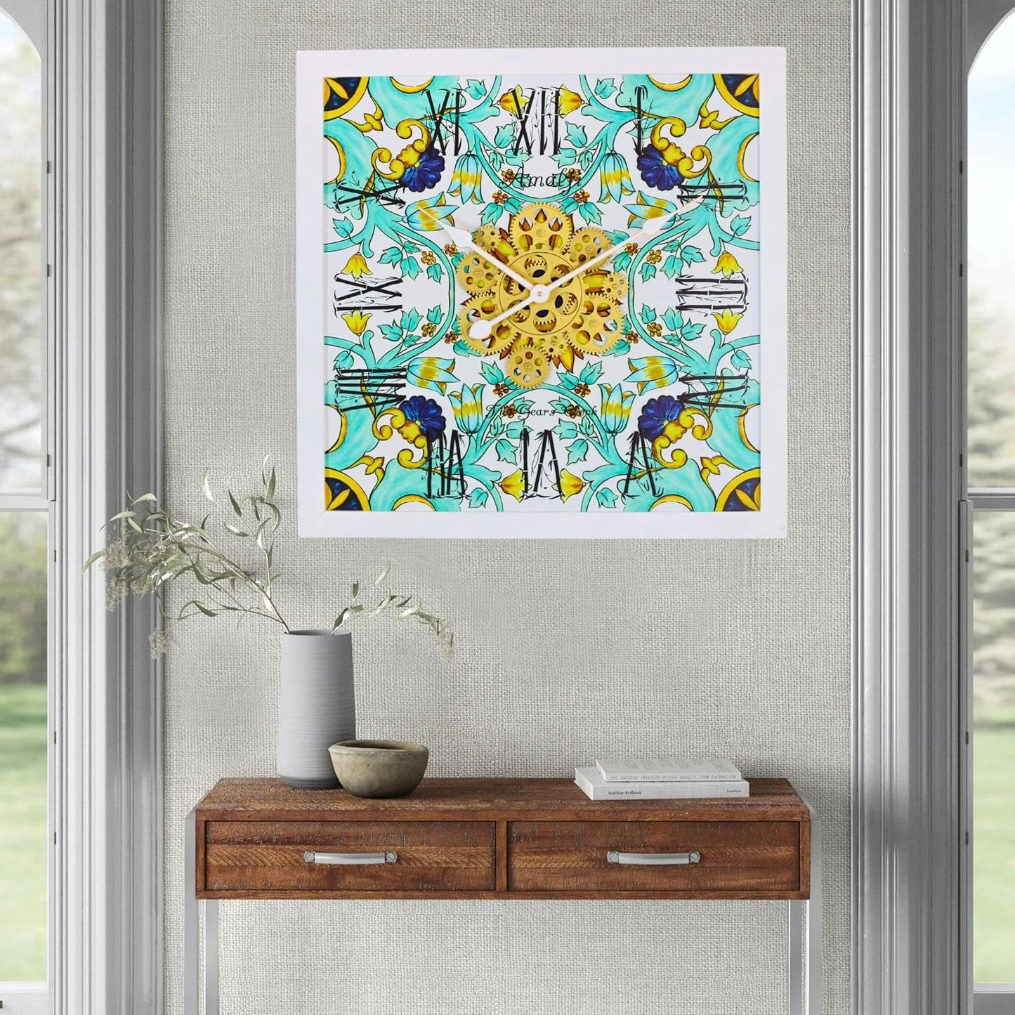 The Gears Clock Wall Clock Italy Collection with Moving Gears (Amalfi, 24 inches (60 cm))