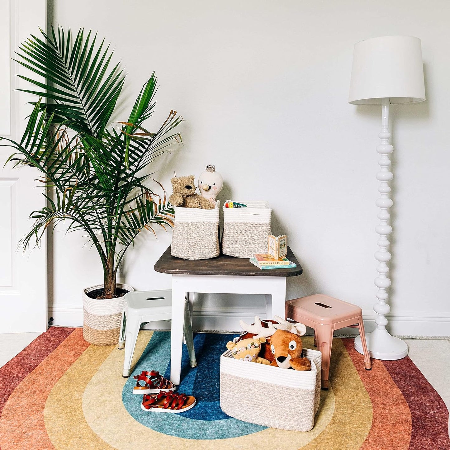 OrganiHaus Set of 3 Woven Storage Baskets for Organizing, Cotton Rope Organizer Bins for Shelves, Closet & Nursery, Dog Toy Basket, Decorative Bins for Toys, Towels & Books - 15x10x9, Light Honey