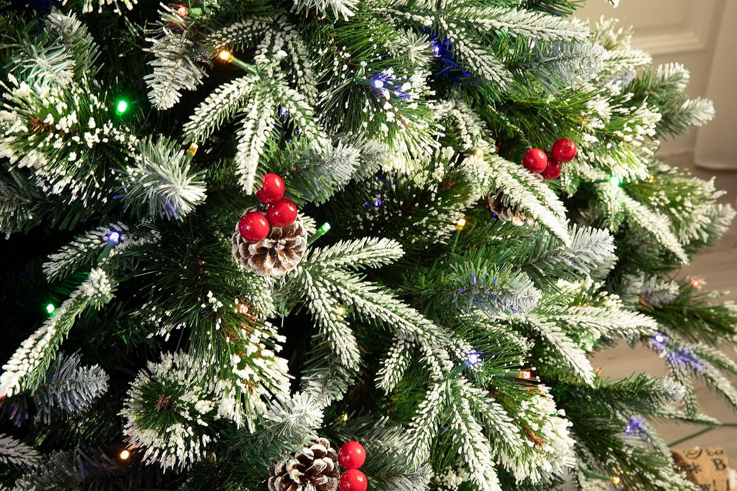 Super Dual Flocked Pine Christmas Tree Pre-lit with Color Changing LED Lights (6ft Pre-lit)