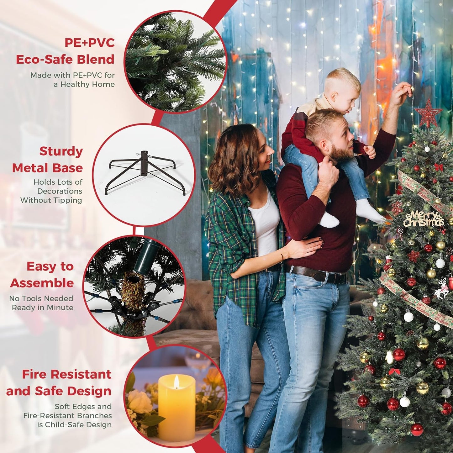 GarveeHome 4.5 FT Artificial Pre-lit Mini Christmas Tree, Green PVC Christmas Tree with 250 Warm White Lights for Home, Office, and Xmas Party Décor, Includes Stand