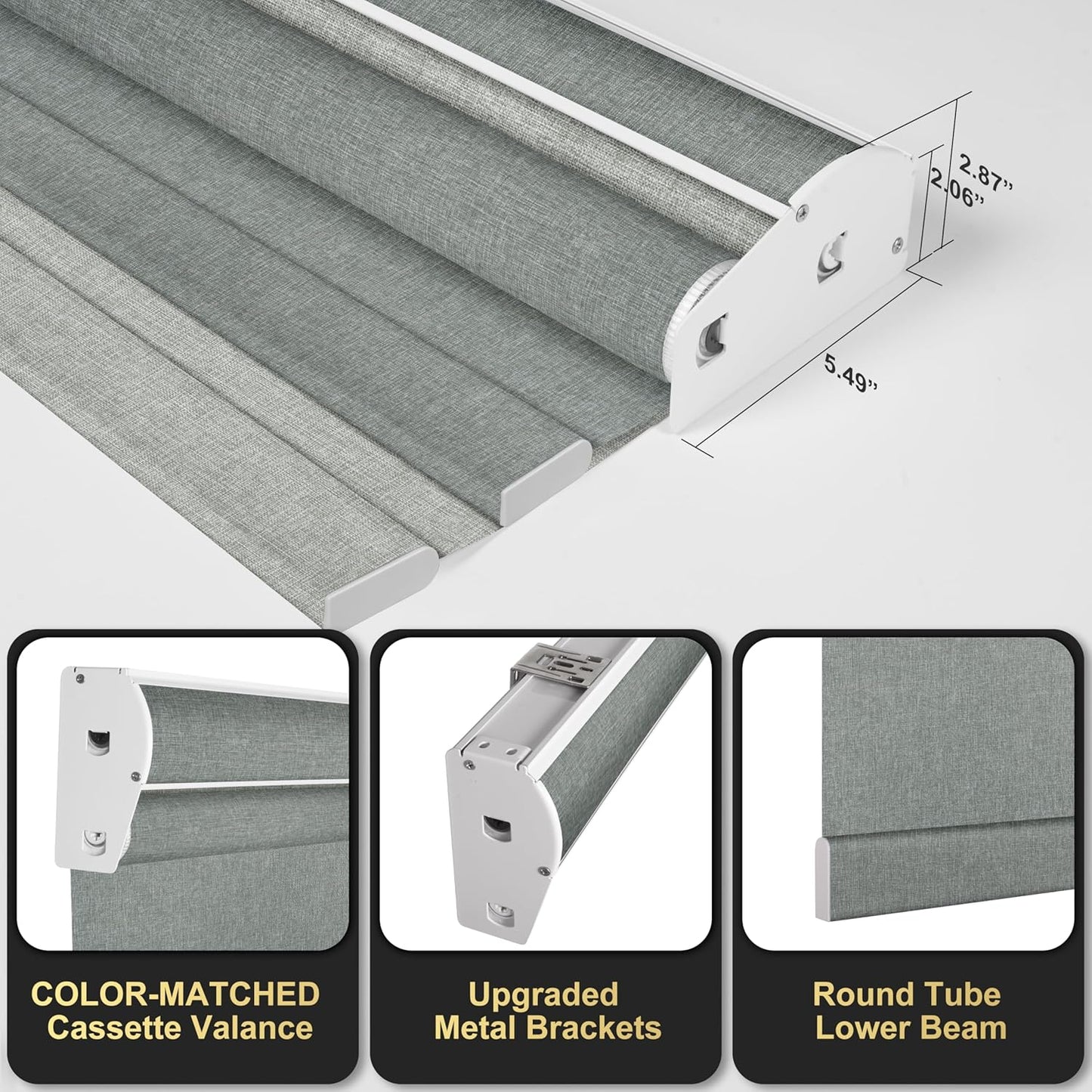 BERISSA Cordless Dual Roller Shades with Cassette Valance,Double Window Shades Blackout and Light Filtering Shades,Day and Night Roller Shades for Home Office Door.Linen Grey.27 W x 64" H