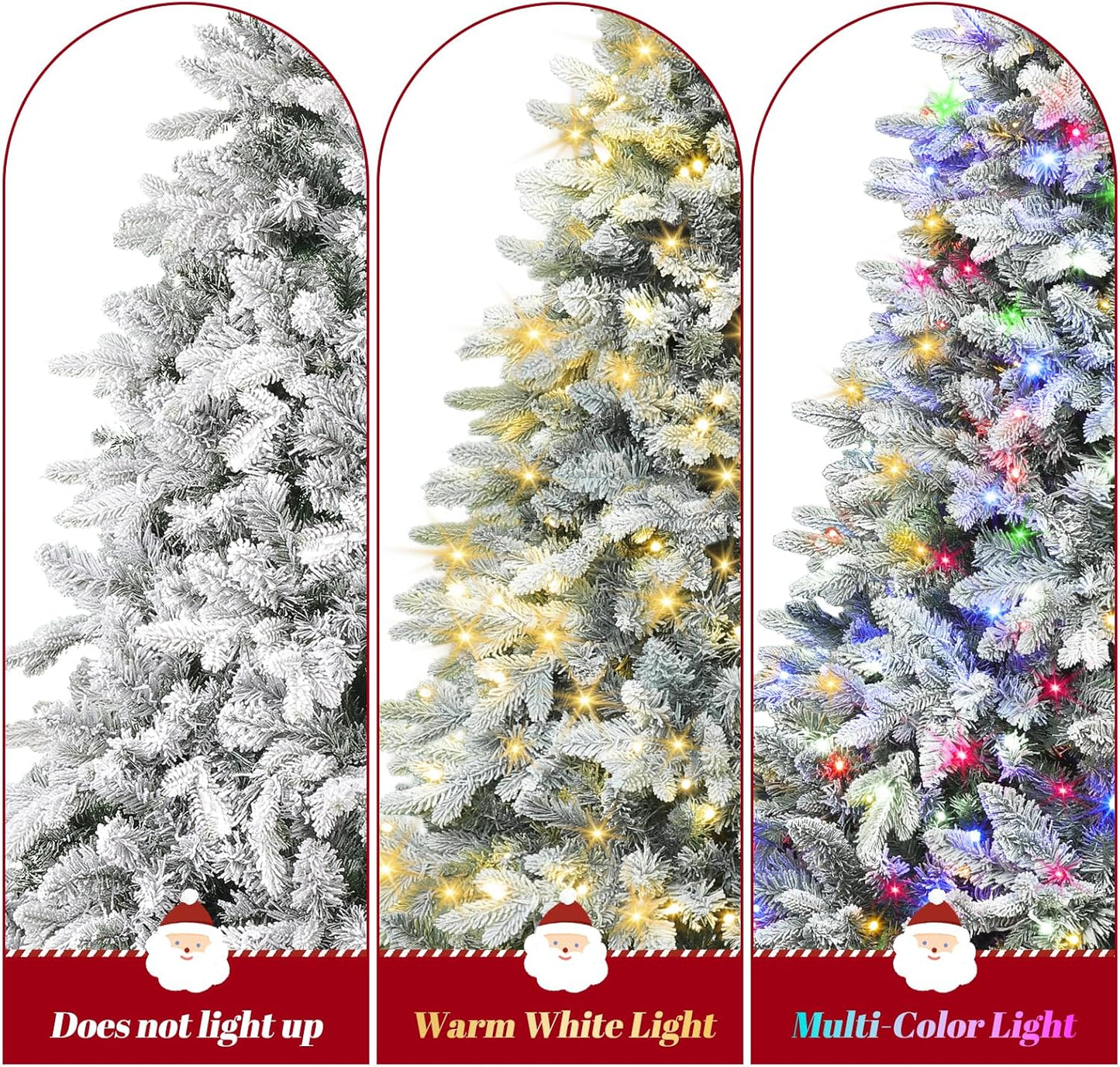 7.5FT Snow Flocked Pre-Lit Christmas Tree with 360° Rotating Base, 1470 PE/PVC Tips, 470 LED Lights, 8 Modes, Dimmable and Timer Functions, Musical Artificial Xmas Tree for Holiday Decor
