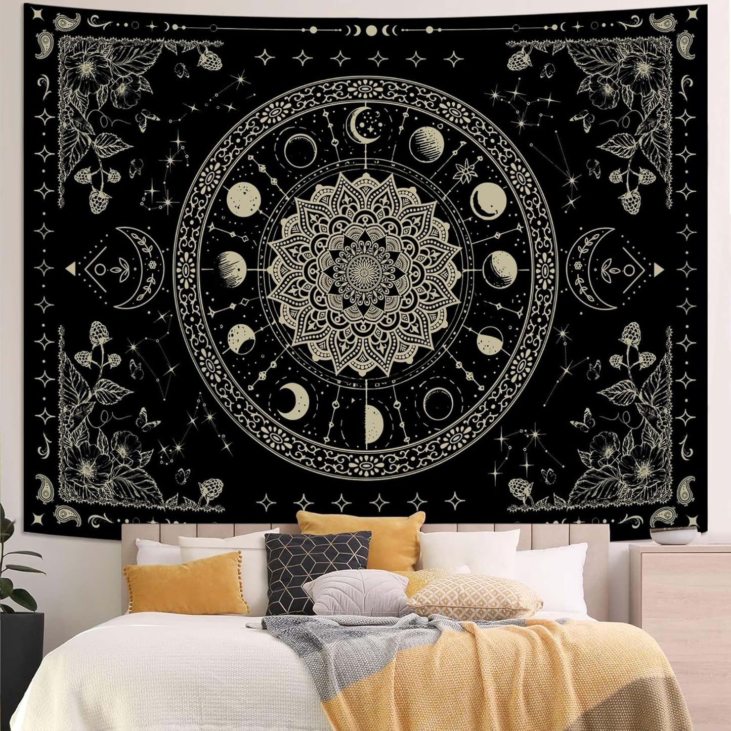 Lunerfex Mandala Moon Tapestry Boho Tapestry for Bedroom Black Tapestries Wall Hanging Living Room Wall Art and Home Decor 44x60