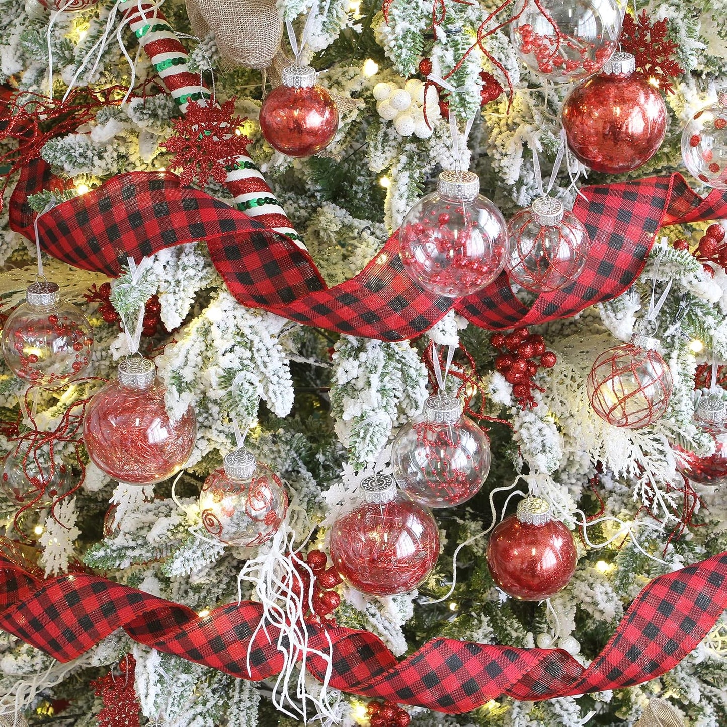 Sea Team Shatterproof Clear Plastic Christmas Ball Ornaments Decorative Xmas Balls Baubles Set with Stuffed Delicate Decorations (70mm/2.76 inch 24-Pack, Red)