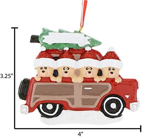 3D Road Trip Bears Family of 4 Ornament 2025 Personalized Family Christmas Ornaments 2025 | Snowy Tree Red Truck Personalized Tree Ornaments for Grandchildren, Siblings & Grandkids of Four Ornament