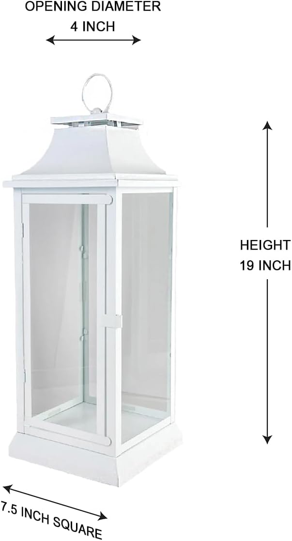 Serene Spaces Living Hurricane Lanterns with Clear Glass Panels, Perfect for Home Decor, Parties & Events, Table Top Or Hanging Lantern for Indoor & Outdoor (Medium - White)