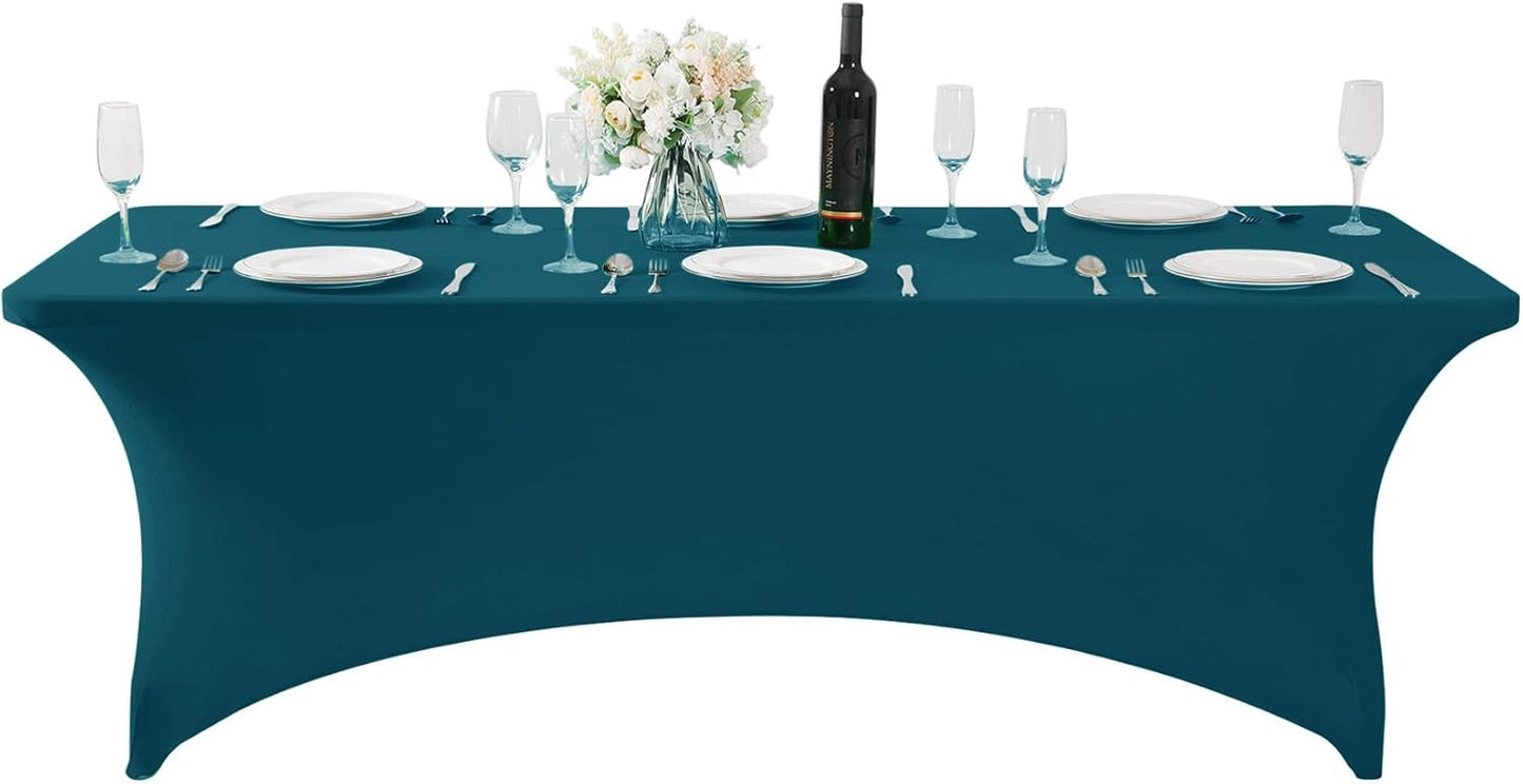 Spandex Table Cover for 8FT or 4ft or 6ft Table Universal Fitted Stretch Tablecloth for Party, Banquet, Wedding and Events-Peacock