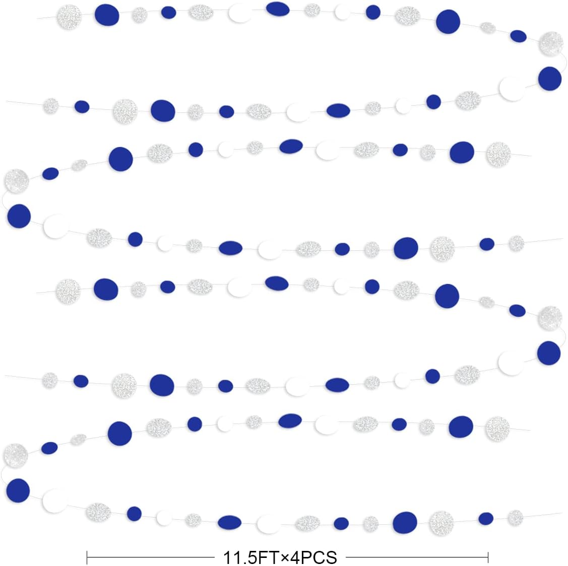 46 Feet Navy Blue White and Silver Circle Dots Garland Royal Blue Hanging Paper Polka Dots Streamer for Birthday Wedding Bridal Baby Shower Nautical Ahoy Achor Pirate Theme Party Decorations Supplies