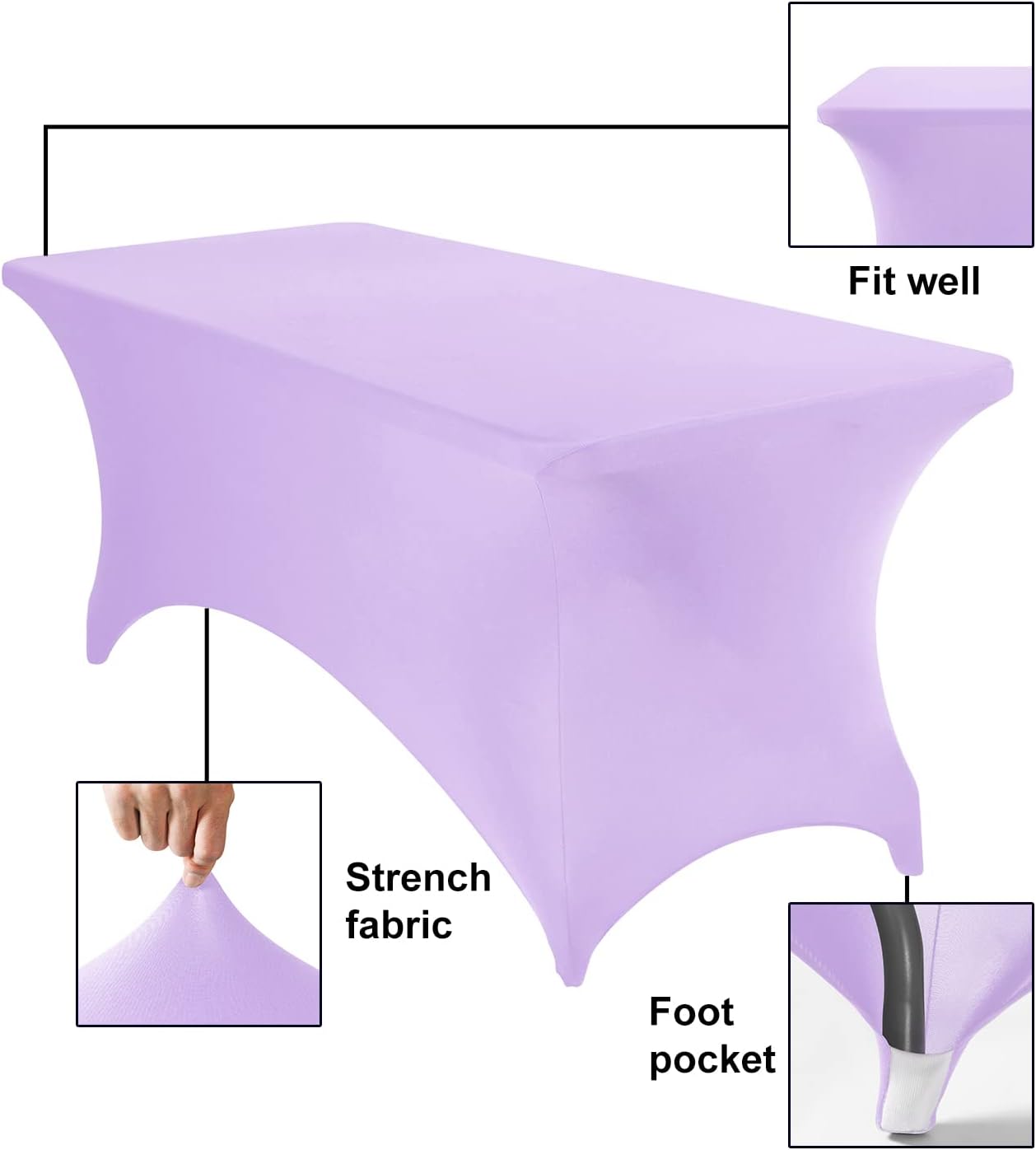 2Pack Spandex Waterproof Table Covers 6ft，Spandex 6ft Waterproof Table Cover for Party,Wedding, Banquet, and Events(Lavender)
