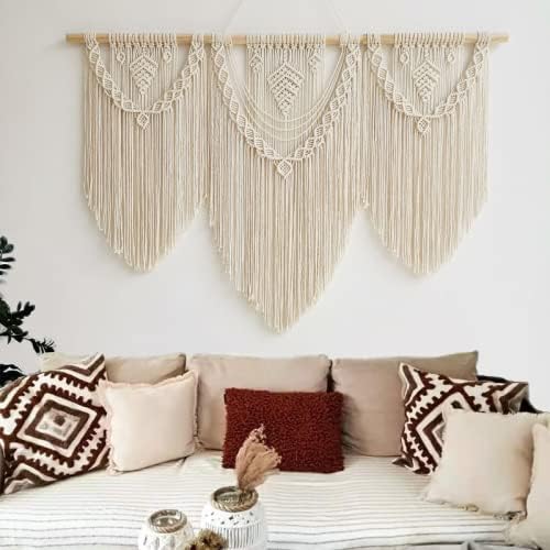 guzhiou large macrame wall hanging - Boho Tapestry Macrame Wall Decor Art- Chic Bohemian Handmade Woven Tapestry Home Decoration for Bedroom Living Room Apartment Wedding Party - 43"x32" (Beige-Leaf)