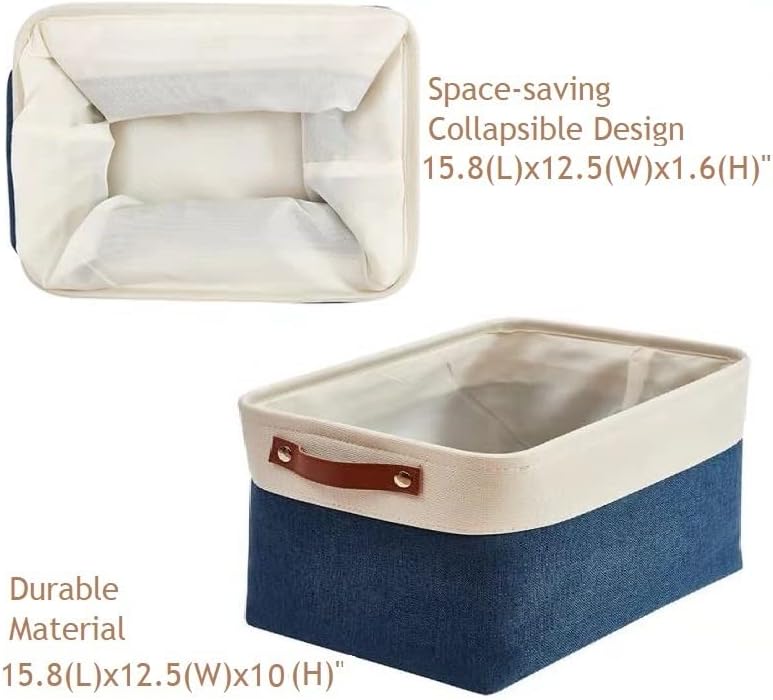 DECOMOMO Storage Baskets for Shelves - Fabric Closet Organizers and Storage Bins, Perfect Baskets for Organizing Closet Toys Nursery (Navy Blue and White, XL - 3 Pack)