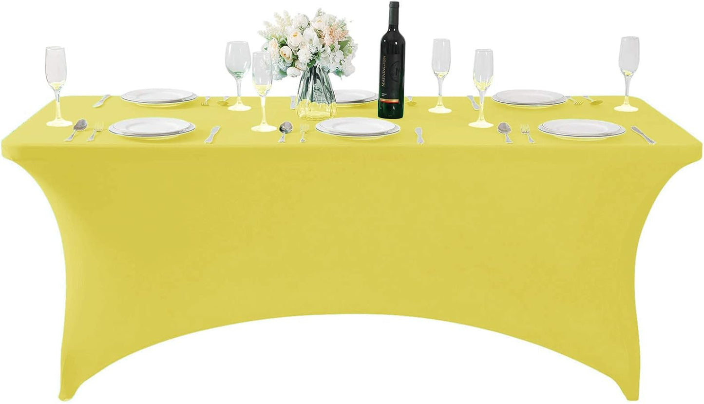 Spandex Table Cover for 6Ft or 4fT or 8ft Table Universal Fitted Stretch Tablecloth for Party, Banquet, Wedding and Events-Yellow