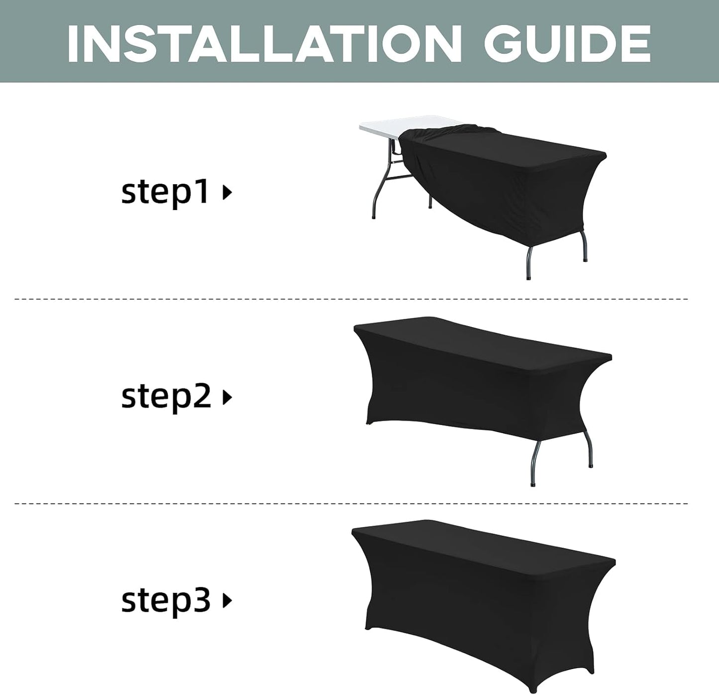 CWK 4FT Waterproof Stretch Spandex Table Cover for Rectangular Tables - Elastic Fitted Tablecloth for Folding Tables,Wrinkle Resistant Table Cloth for Parties, Weddings, Banquets & Events (Black)