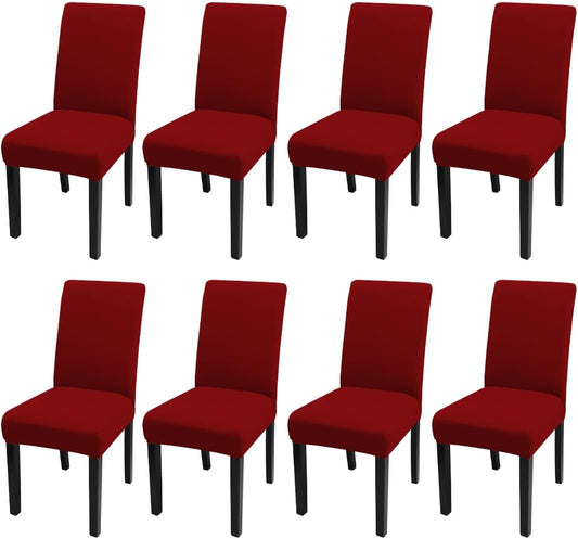 JQinHome 8 Pcs Dining Chair Slipcover,High Stretch Removable Washable Chair Seat Protector Cover for Home Party Hotel Wedding Ceremony (Red)