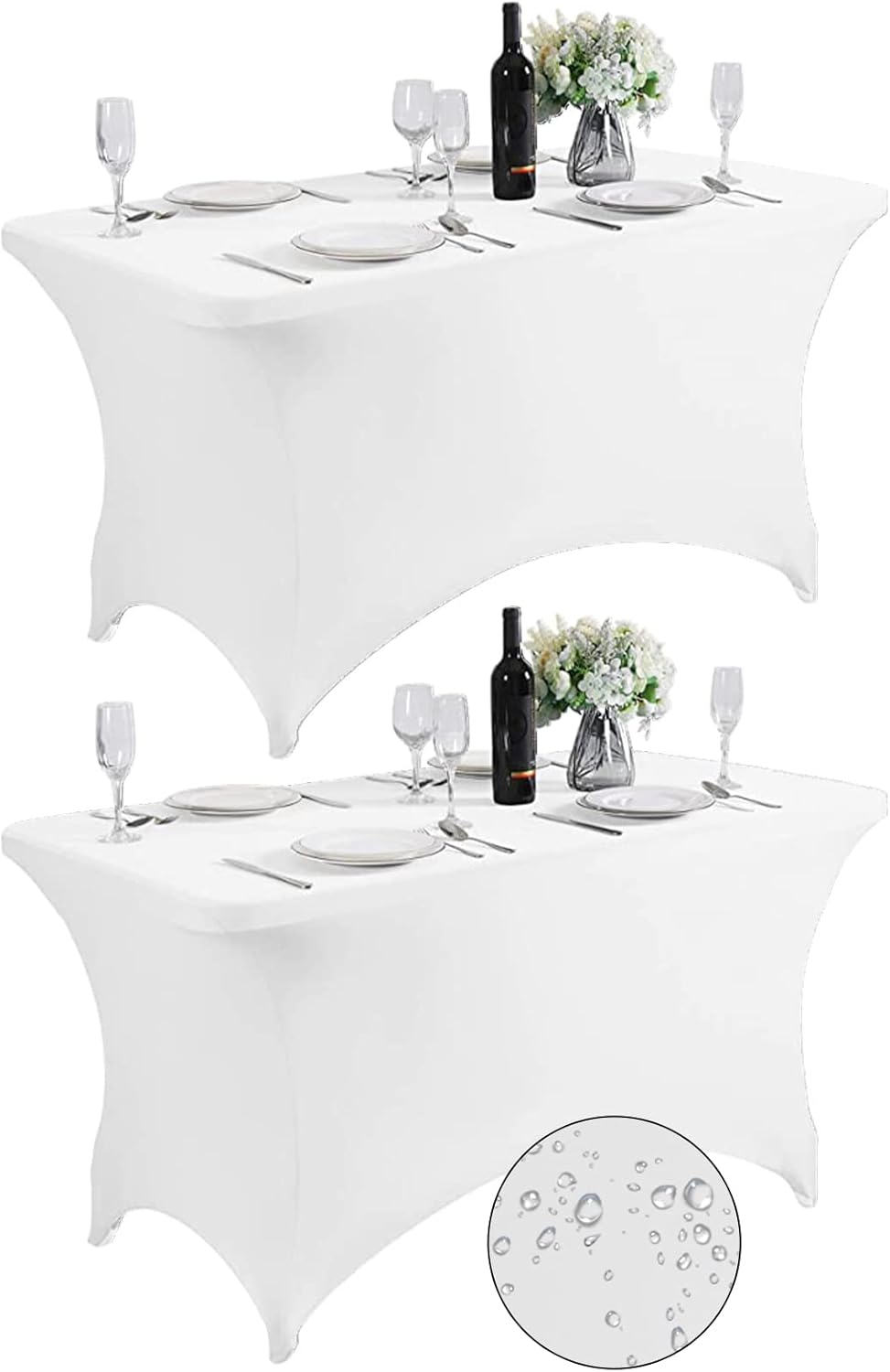 SuperO 2Pack Waterproof Spandex Table Cover for 4FT Table Universal Fitted Stretch Tablecloth for Party, Banquet, Wedding and Events-White