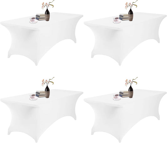 4Pack Spandex Waterproof Table Covers 8ft，Spandex 8ft Waterproof Table Cover for Party,Wedding, Banquet, and Events(White)