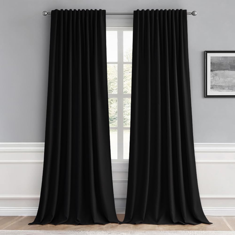 MIULEE Black Back Tab Blackout Curtains 96 Inch Length 2 Panels Set for Living Room Bedroom, Halloween Rod Pocket/Pinch Pleat Thermal Insulated Room Darkening Pleated Light Blocking Drapes, W66 x L96