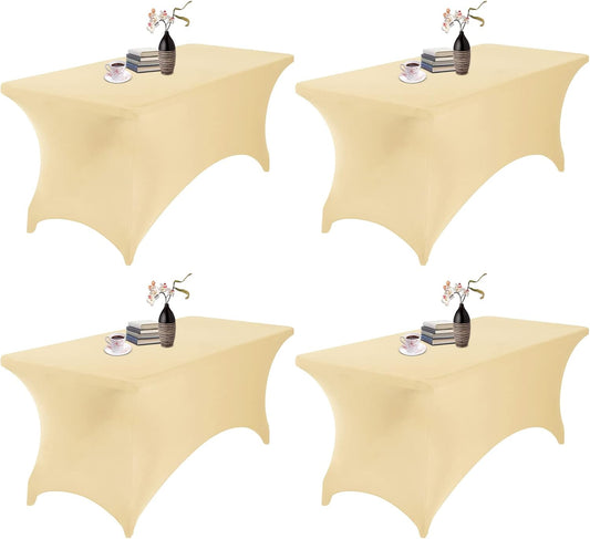 4Pack Spandex Waterproof Table Covers 6ft，Spandex 6ft Waterproof Table Cover for Party,Wedding, Banquet, and Events(Champagne)