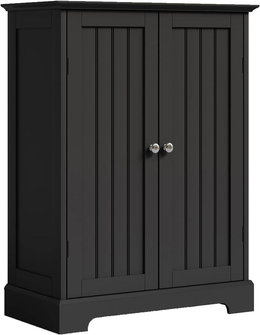ChooChoo Bathroom Floor Cabinet, Modern Bathroom Storage Cabinet with 2 Doors and Adjustable Shelves, Freestanding Cupboard for Living Room, Black