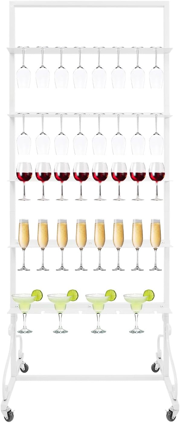40 Slots Champagne Holder Stand for Party, Wine Glass Display Wall Holder, Stable Wine Glass Stemware Rack for Bar, Wedding, Party (White)
