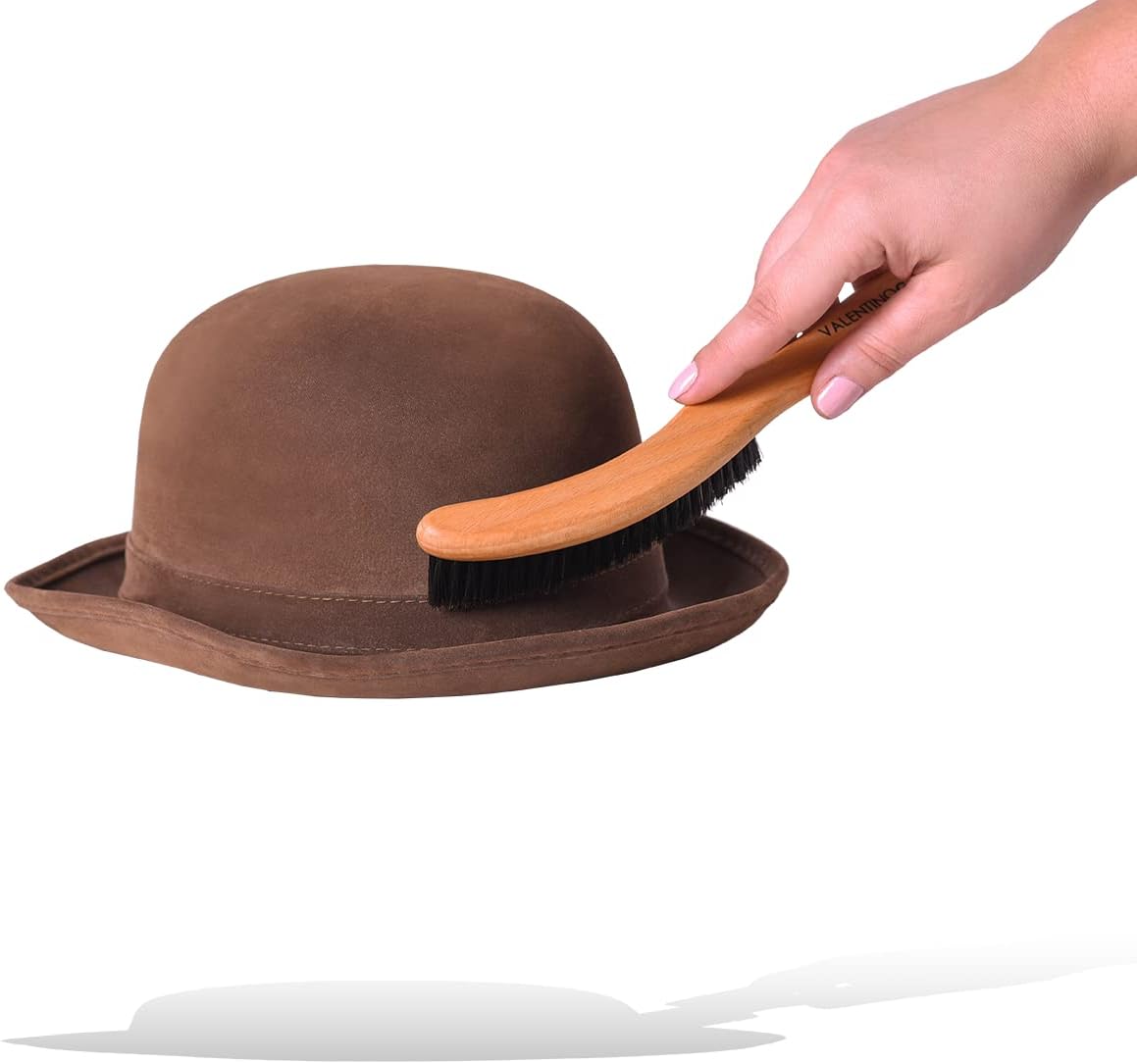 Valentino Garemi Traditional Hat Cleaning Brush | Remove Dust, Dry Stains, Rain Spots, Sweat Marks, Pet or Human Hair | Genuine Boar Hair Made in Germany (Black Bristles)